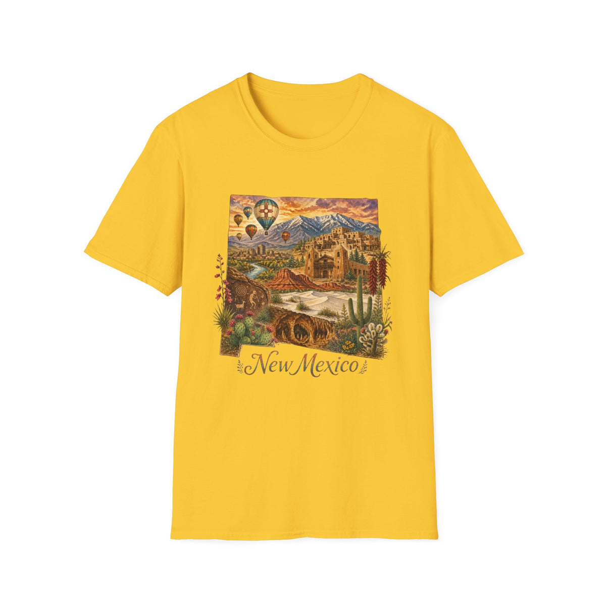 New Mexico State Travel Tourist Graphic Design Unisex 100 Cotton Gildan T-Shirt