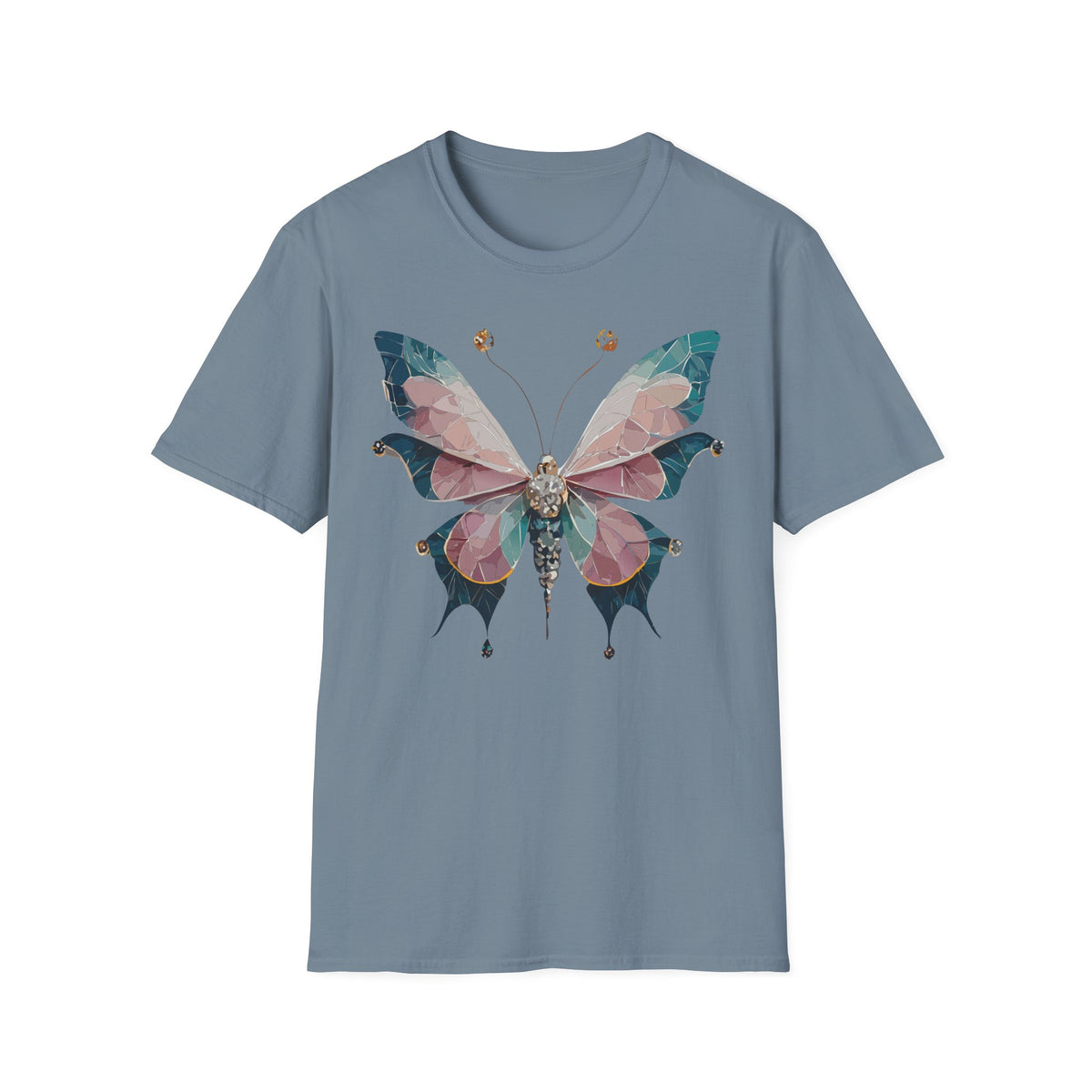 Geometric Pastel Butterfly T-Shirt | Floral Gem Accent Graphic Tee Unisex 100 Cotton Gildan T-Shirt