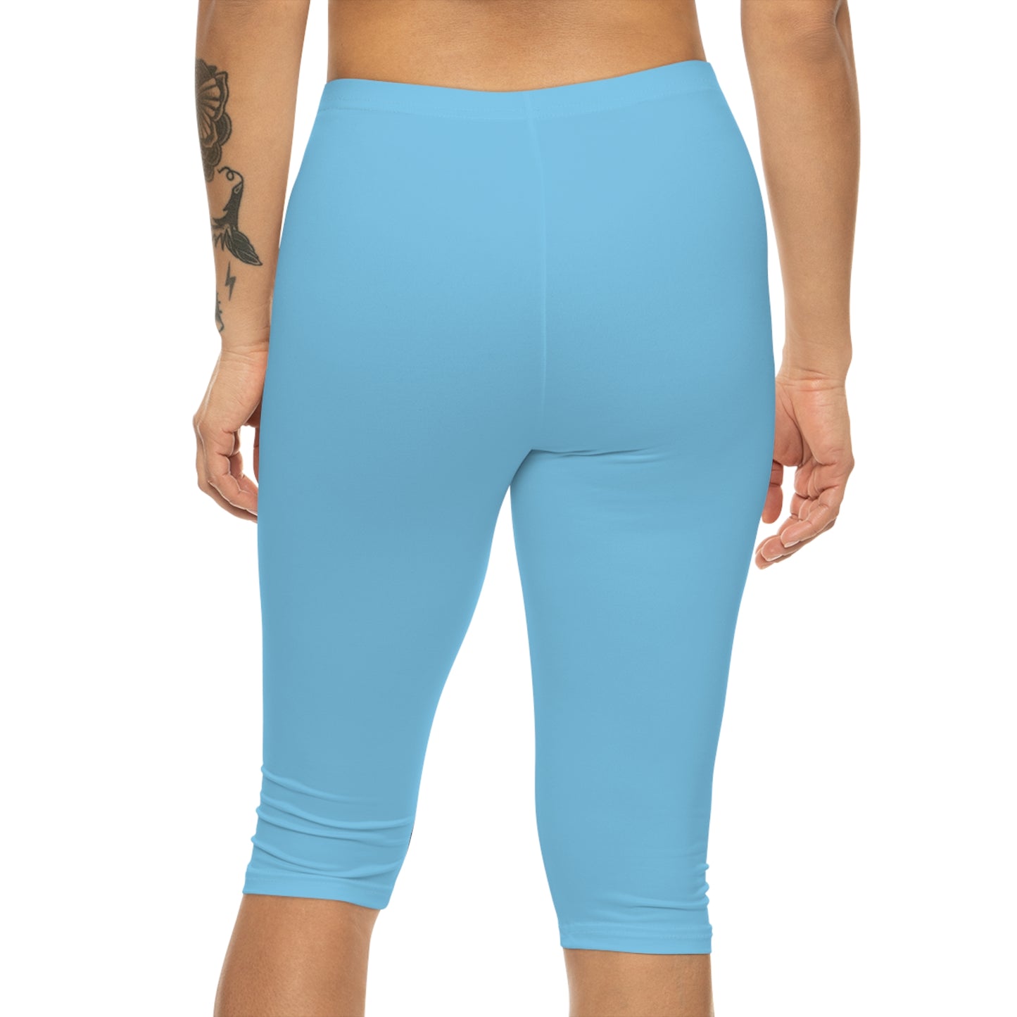 Frozen Lake Blue Color Women's Brushed Suede Poly Span Casual Capri Leggings XS-2XL
