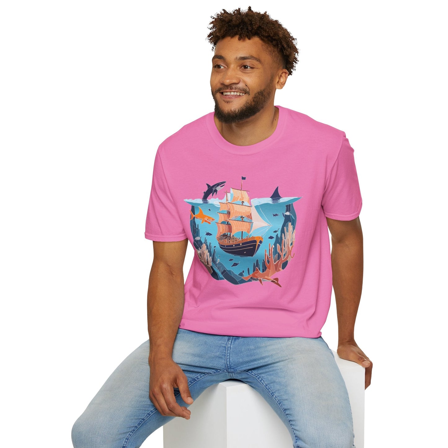 Ocean Tee Shirt Unisex Softstyle 64000 U Boat Design 100 Percent Ring Spun Cotton Tee