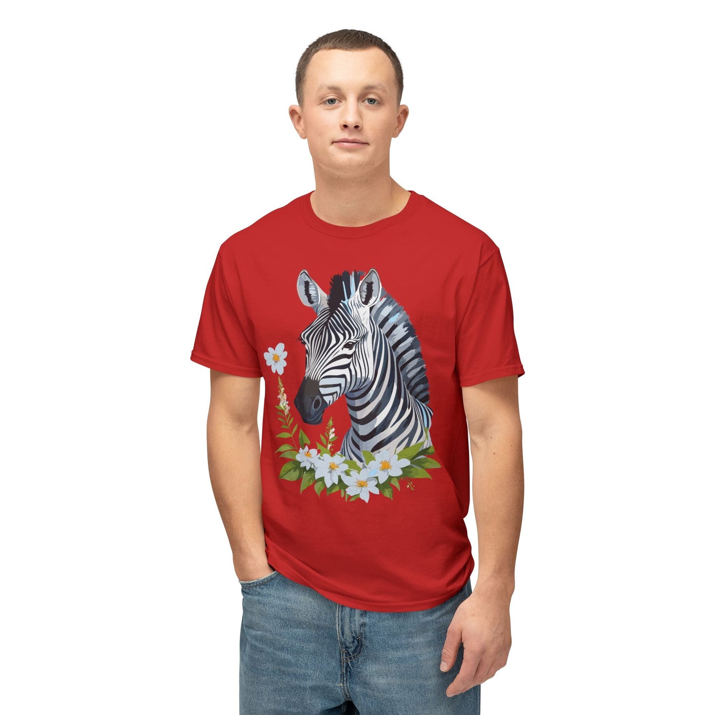 Unisex Zebra Art Print T Shirt 100% Cotton Vintage Floral Tee Made in USA Premium Graphic Tee