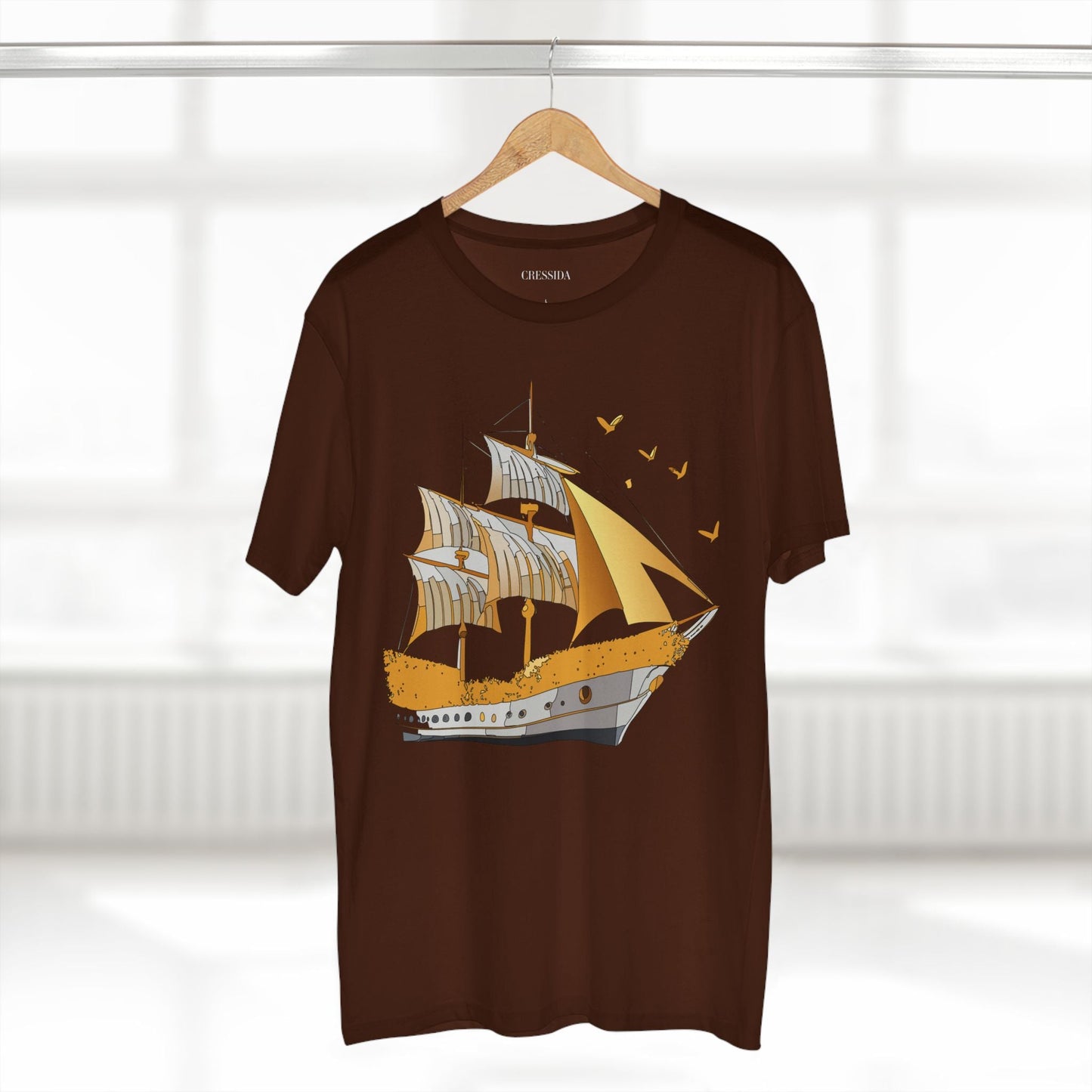 Ship Graphic Unisex 100 Cotton T-Shirt with Gold Frigate Art Design 20