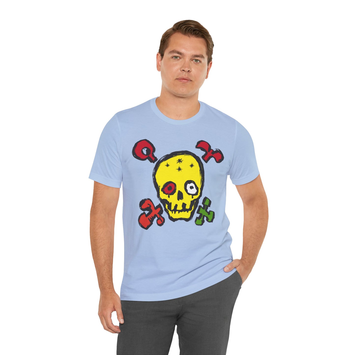 Yellow Skull Graphic Design Tee, Skull Shirt, Vintage Tees, Art Design T-Shirt, Vintage Graphic Tee, Art Shirts with Skulls