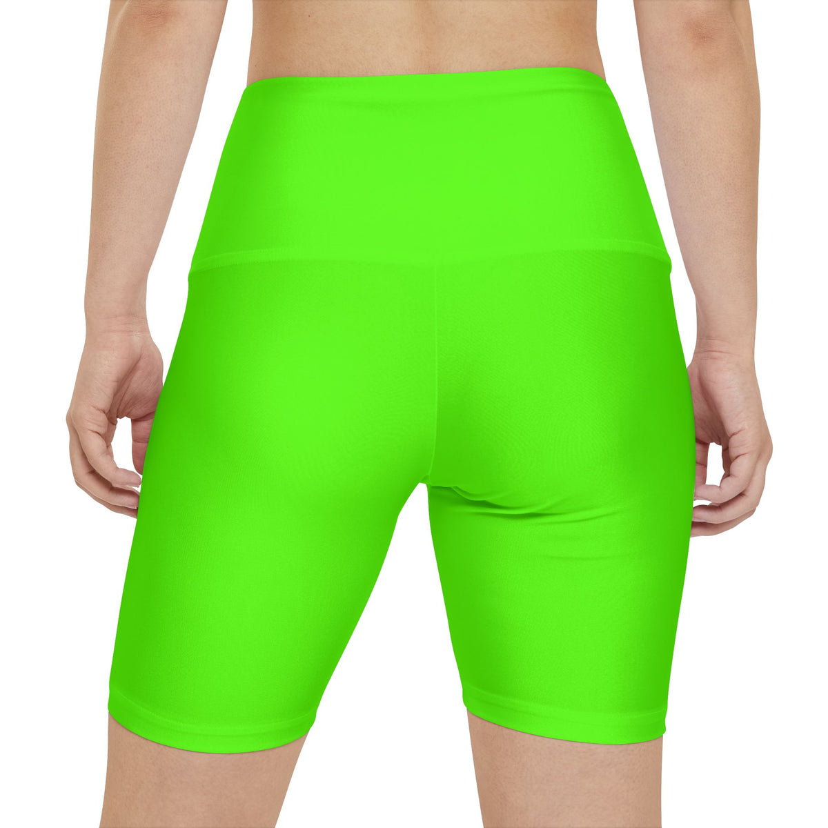 Neon Grass Green Women's Workout Shorts - High-Waist Biker Activewear