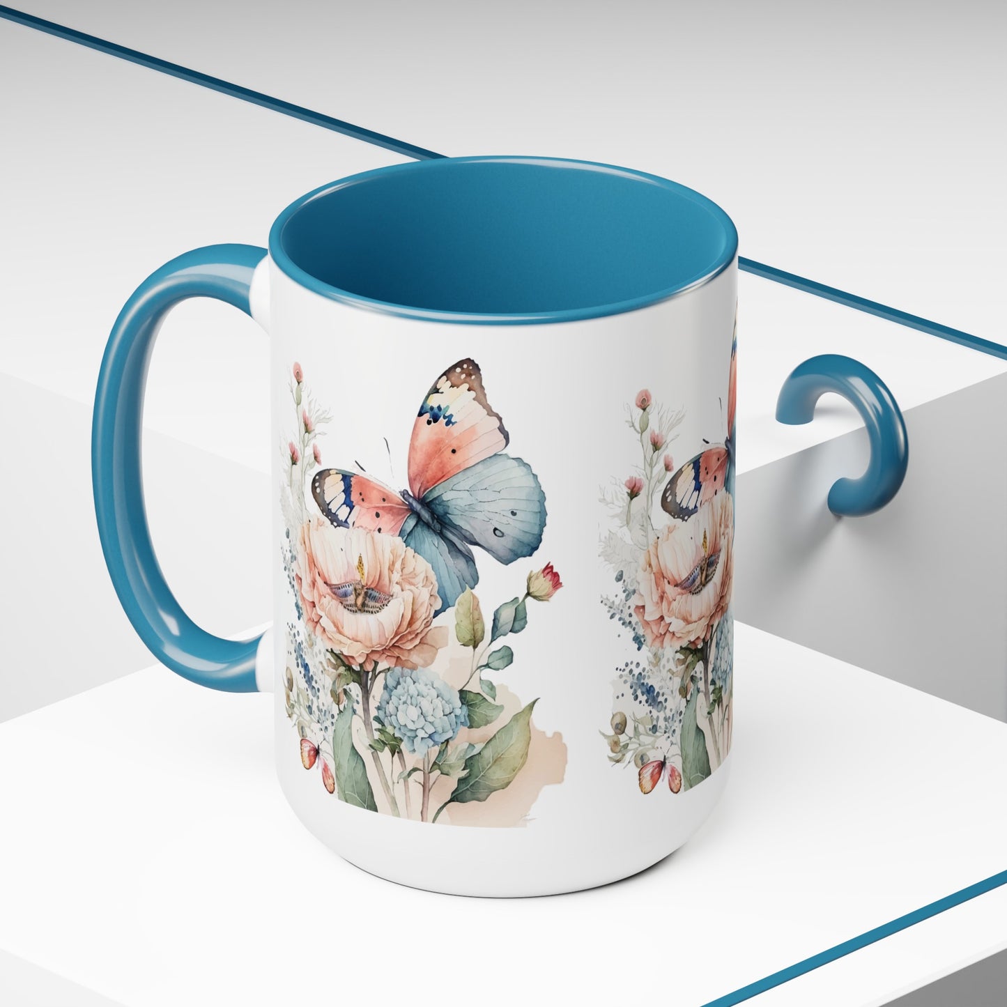 Two-Tone Coffee Mugs with butterfly