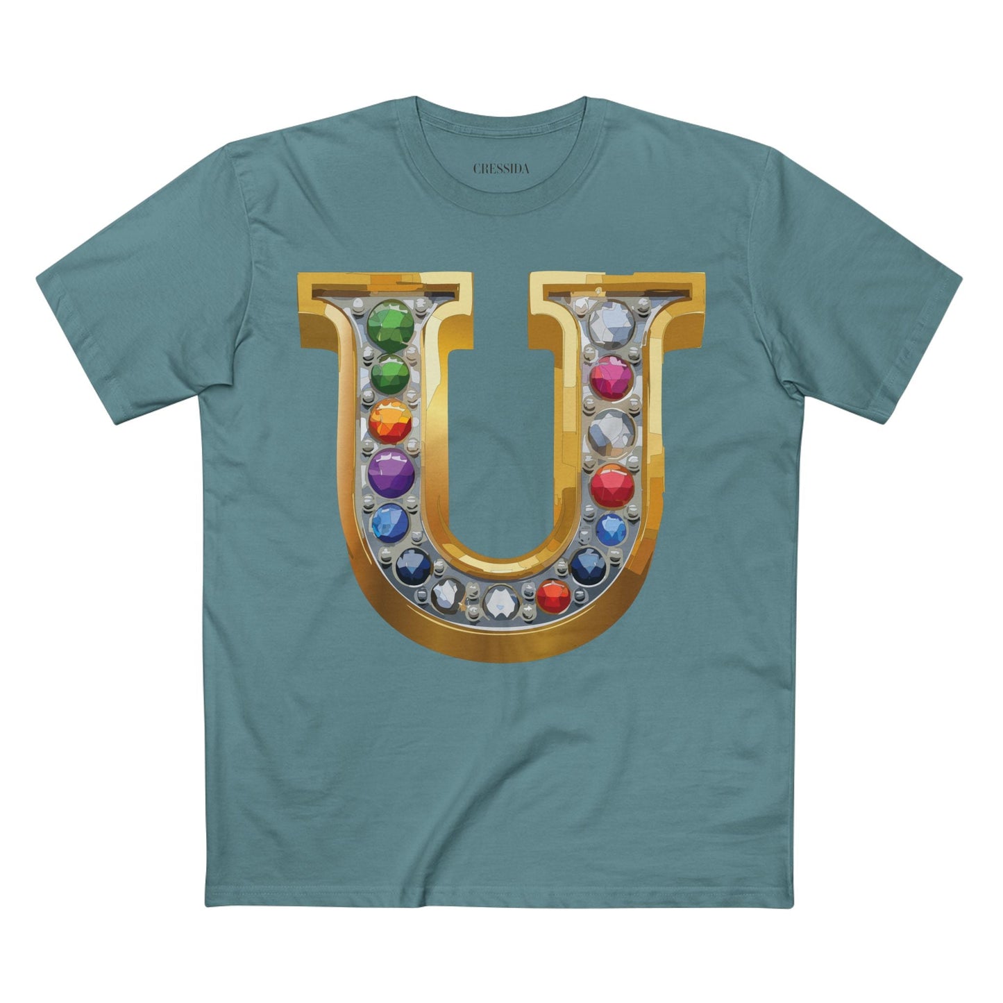 Letter U Graphic Design Tee Unisex 100 Cotton With Antique Gold Letters Artwork T-Shirt