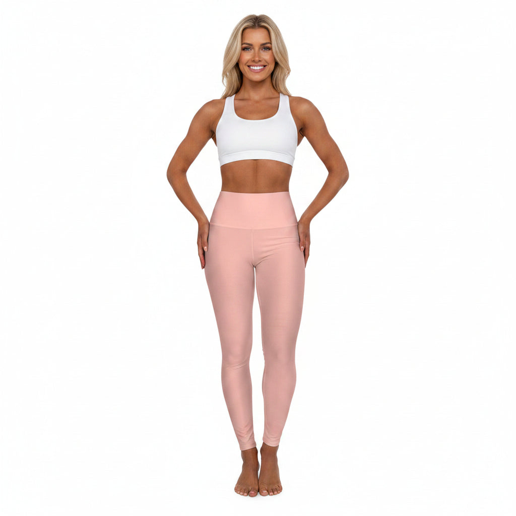 Powder Blush Tan Color High-Waist Yoga Leggings Women's Seamless Poly-Span Stretchy Pants XS-2XL