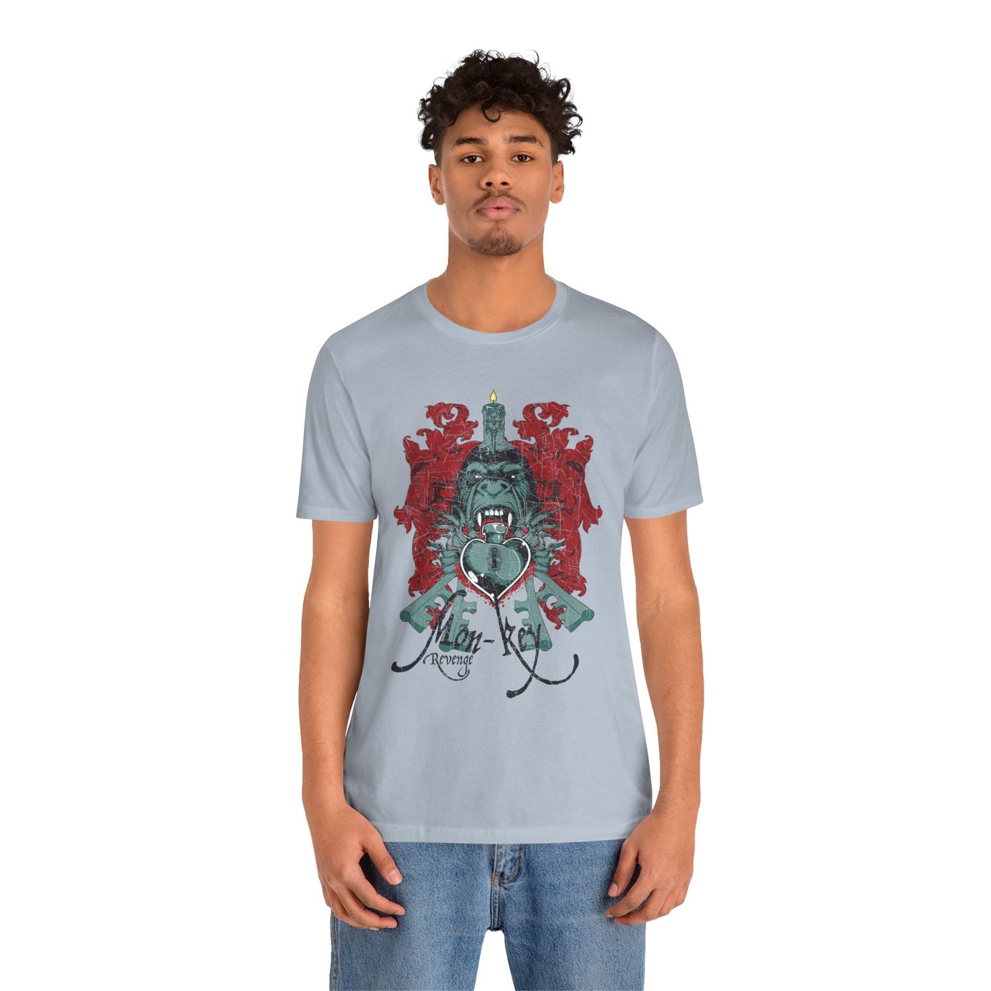 Gorilla Crest with Sword and Heart T-Shirt Heraldic Gothic Design Rock Band T-Shirt