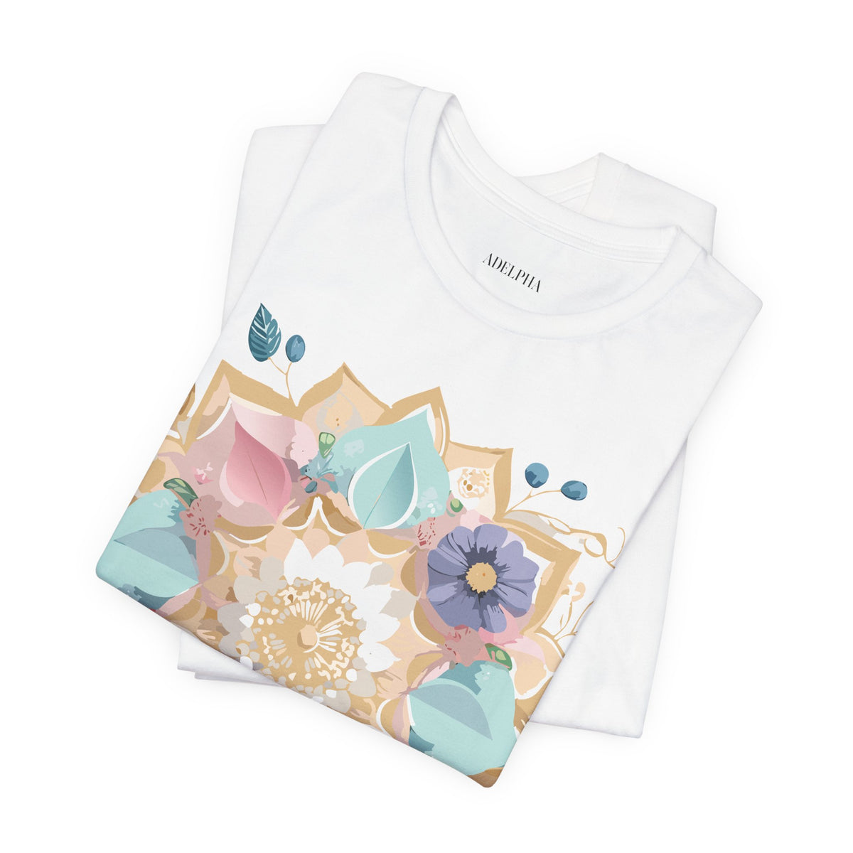 Mandala Graphic Unisex Cotton Bella+Canvas Tee with Floral Art Design d28