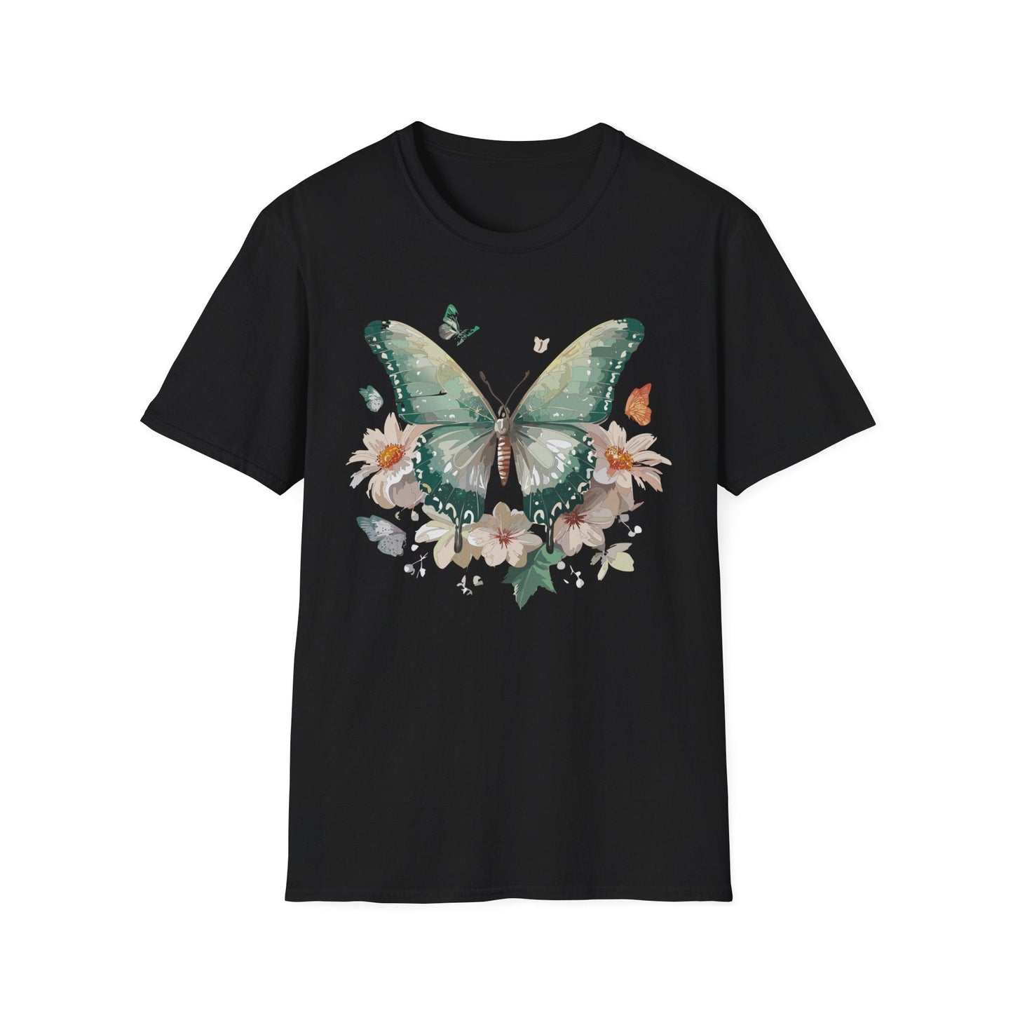 Butterfly T Shirt Unisex Softstyle Tee 100 Percent Ring Spun Cotton Monarch Design Premium Comfort