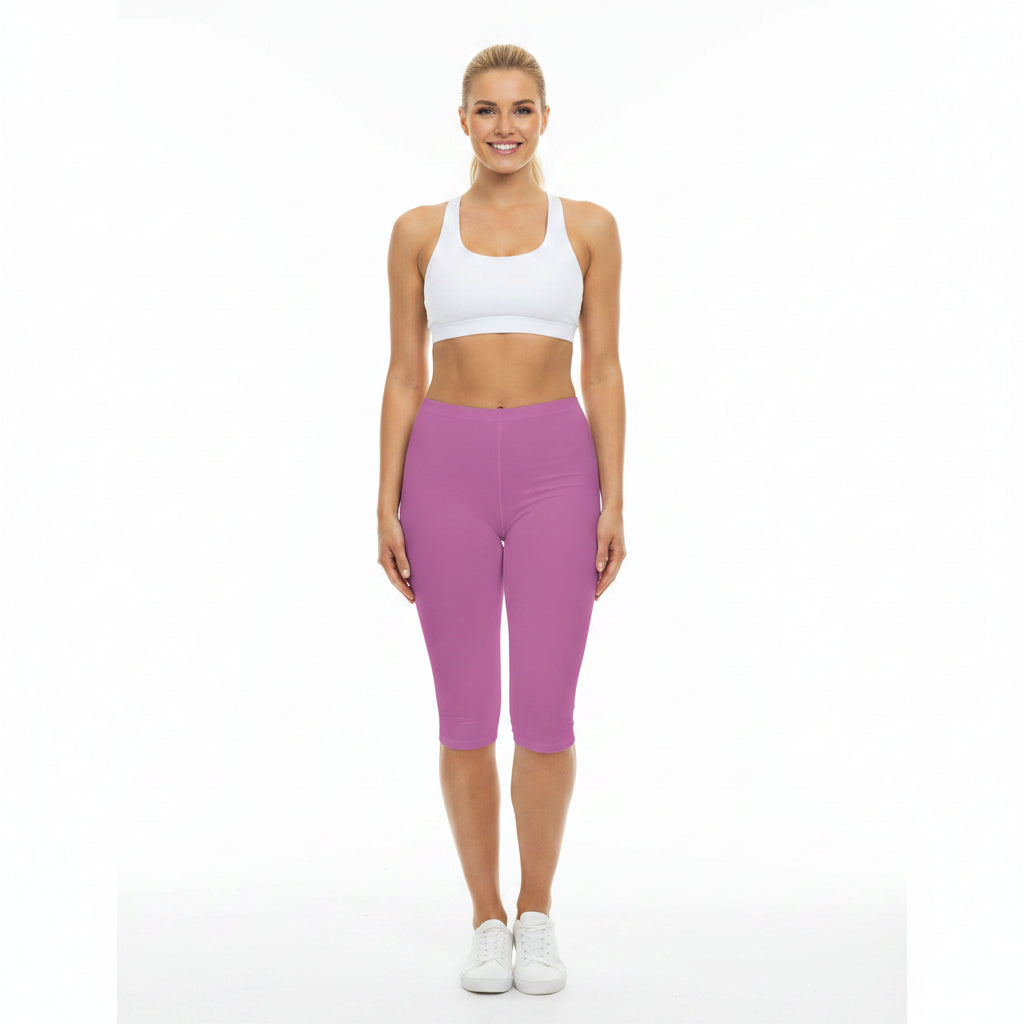 Petal Pink Color Women's Brushed Suede Poly Span Casual Capri Leggings XS-2XL