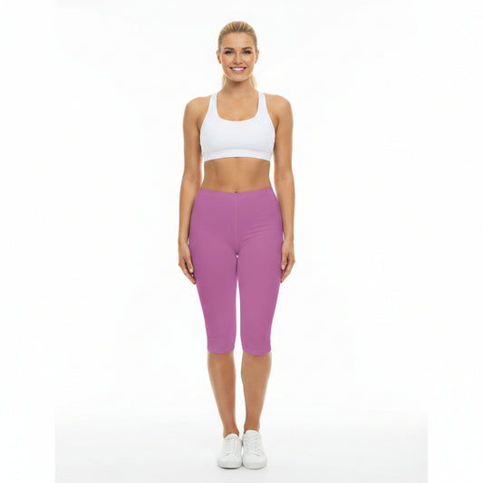 Petal Pink Color Women's Brushed Suede Poly Span Casual Capri Leggings XS-2XL