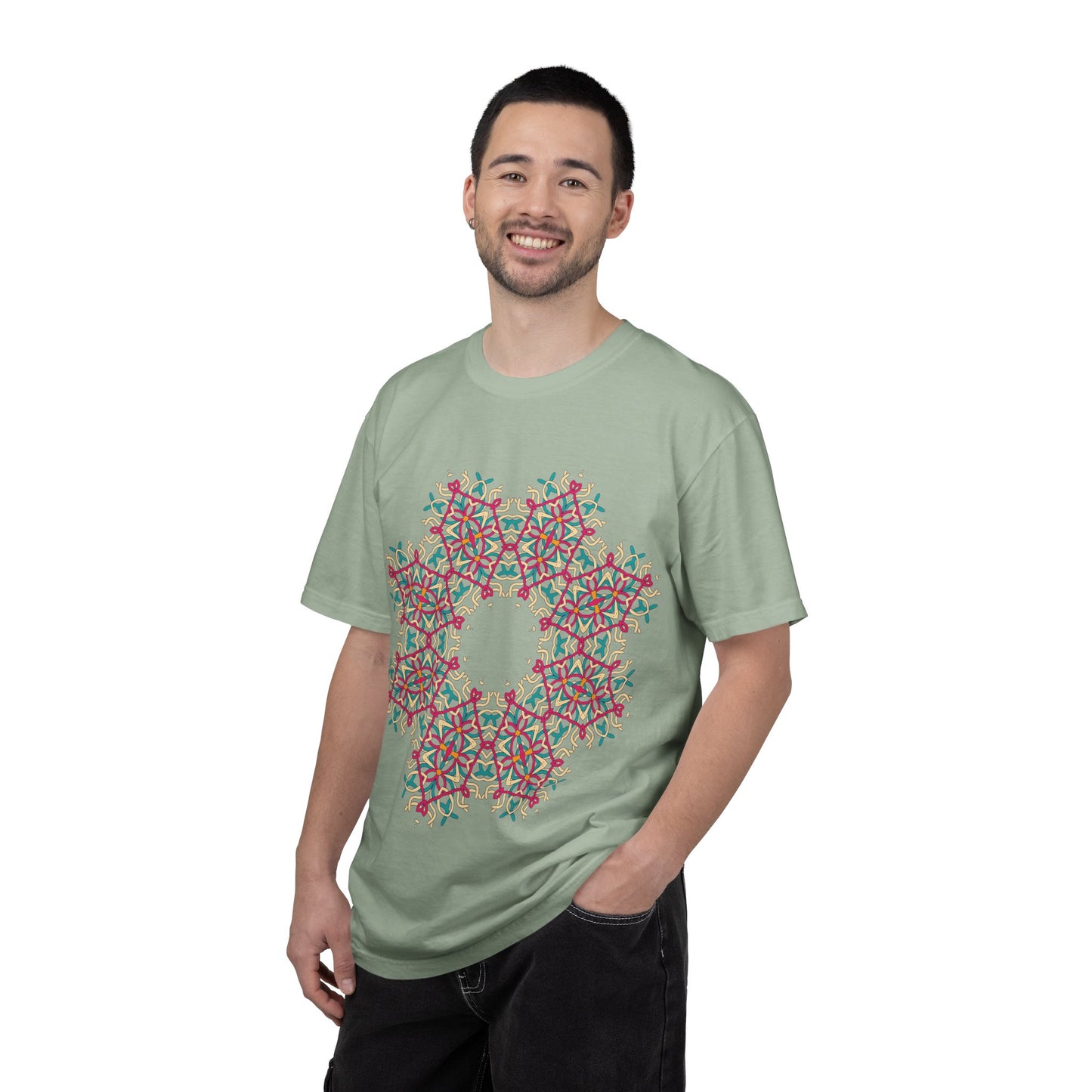 Unisex Garment Dyed Cotton T-Shirt with Mandala Graphic Design