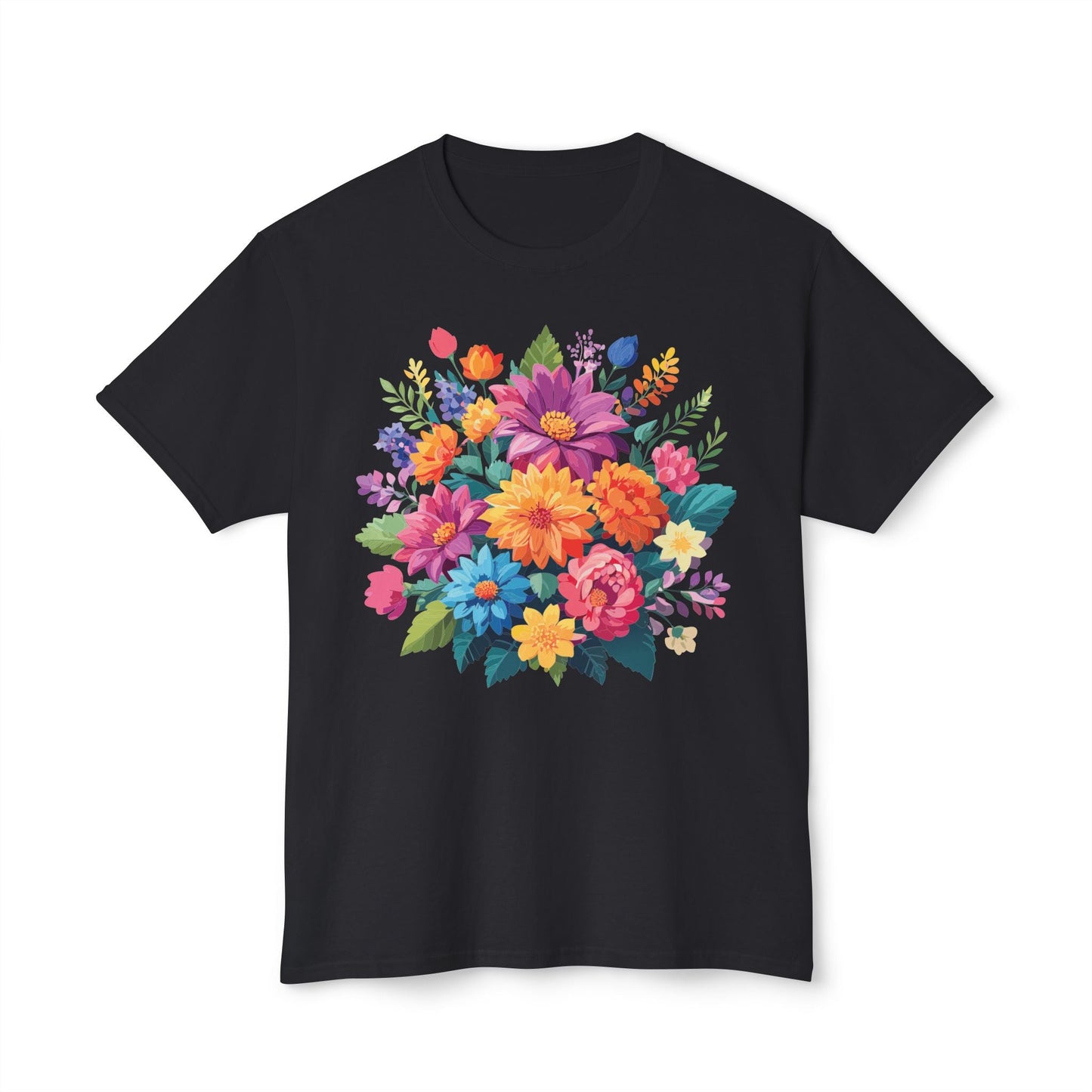 Unisex HD Cotton T Shirt With Floral Art Print Vintage Flowers Tee For Everyday Style