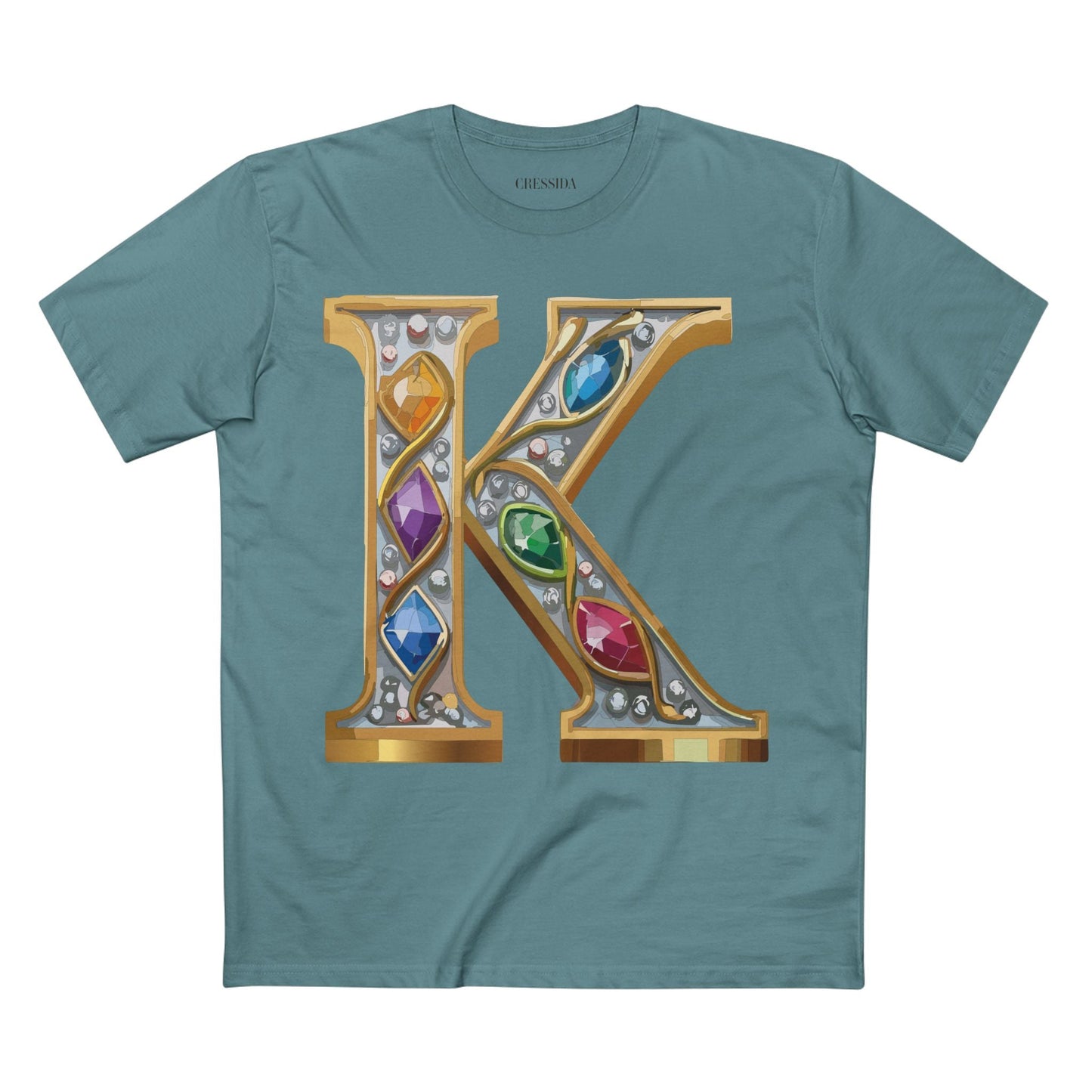 Letter K Graphic Design Tee Unisex 100 Cotton With Antique Gold Letters Artwork T-Shirt