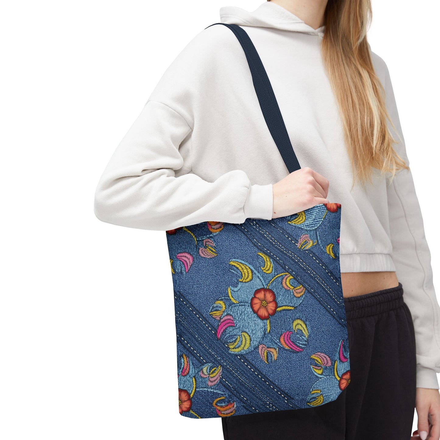 Denim Fabric Imitation Print Unisex Canvas Bag Poly Spun 3 Sizes Tote Bag 161