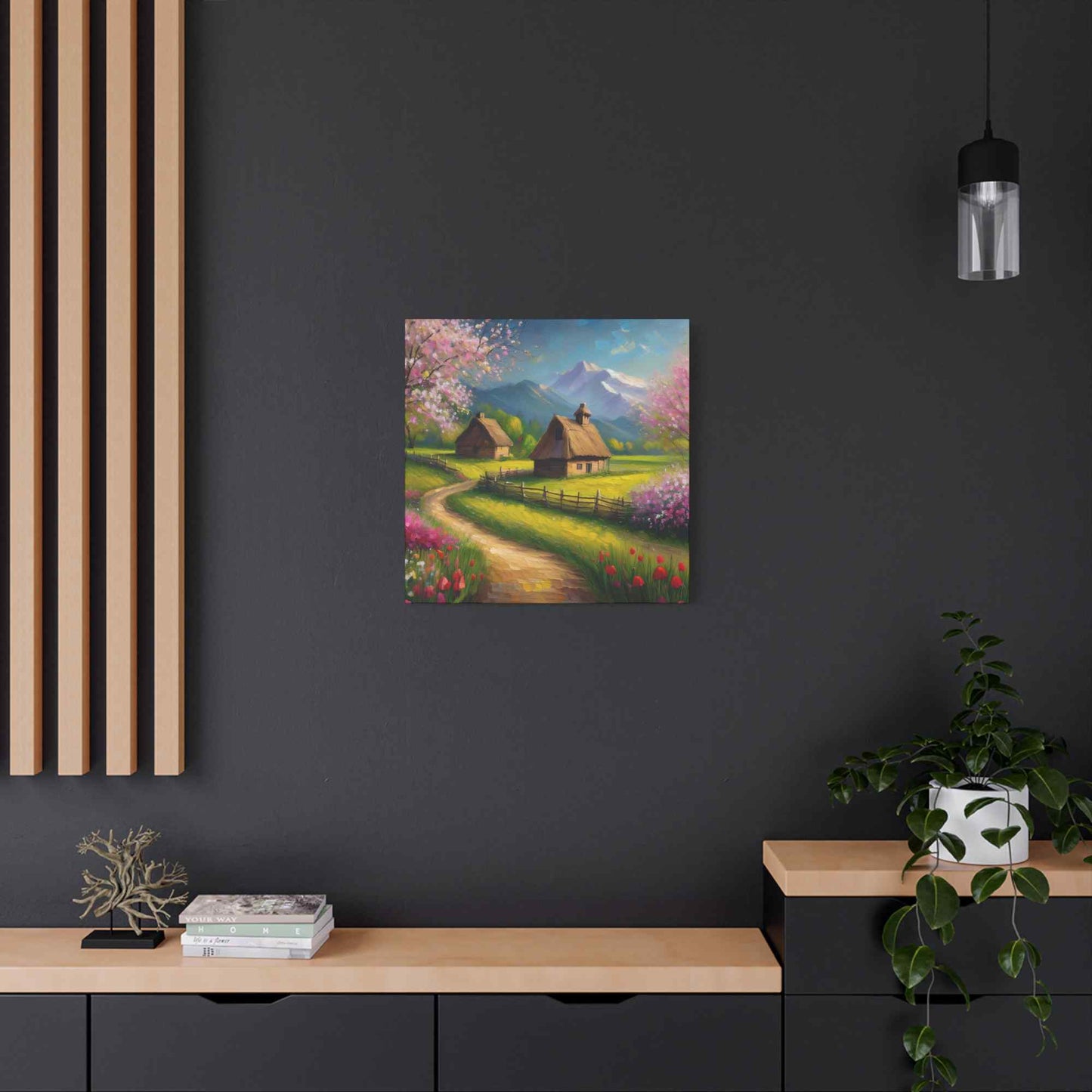 Countryside Spring Print Canvas, Oil Paint Print 20x20, 24x24, 30x30, 32x32, 36x36 Art Design Pine-Wood Inner Frame MC-108