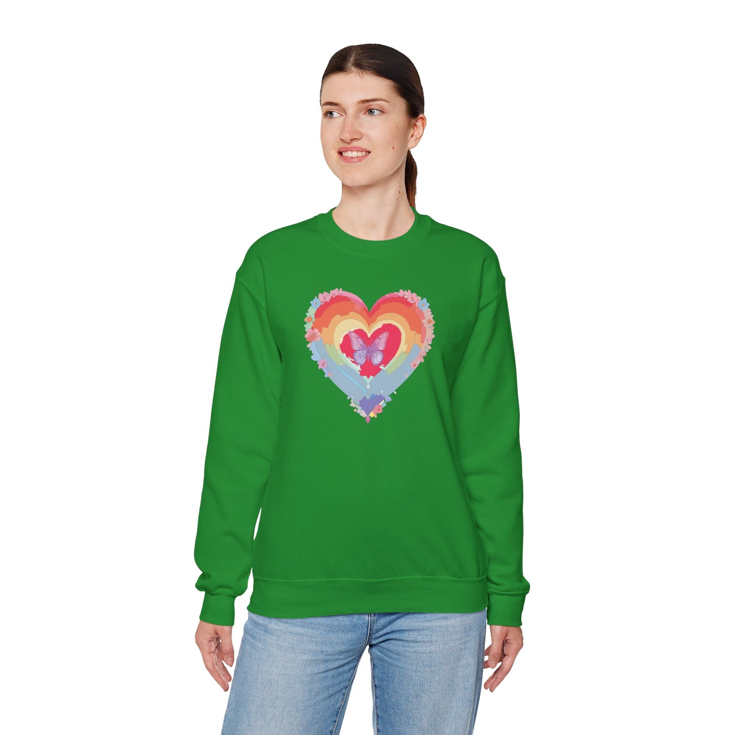 Rainbow Heart Sweatshirt, Floral Heart Sweatshirt, Floral Love Sweatshirt, Valentine's Day Sweatshirt, Rainbow Heart Floral Sweatshirt 116
