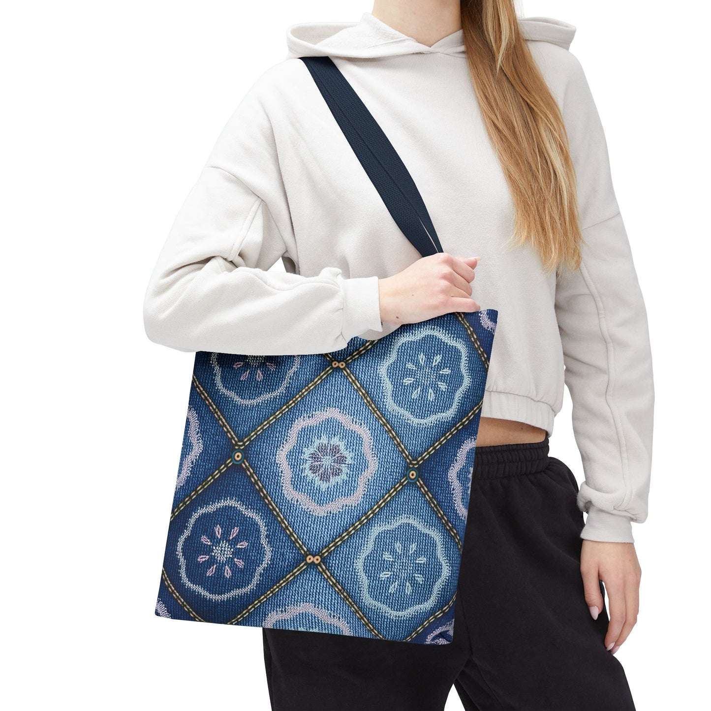 Denim Fabric Imitation Print Unisex Canvas Bag Poly Spun 3 Sizes Tote Bag 123