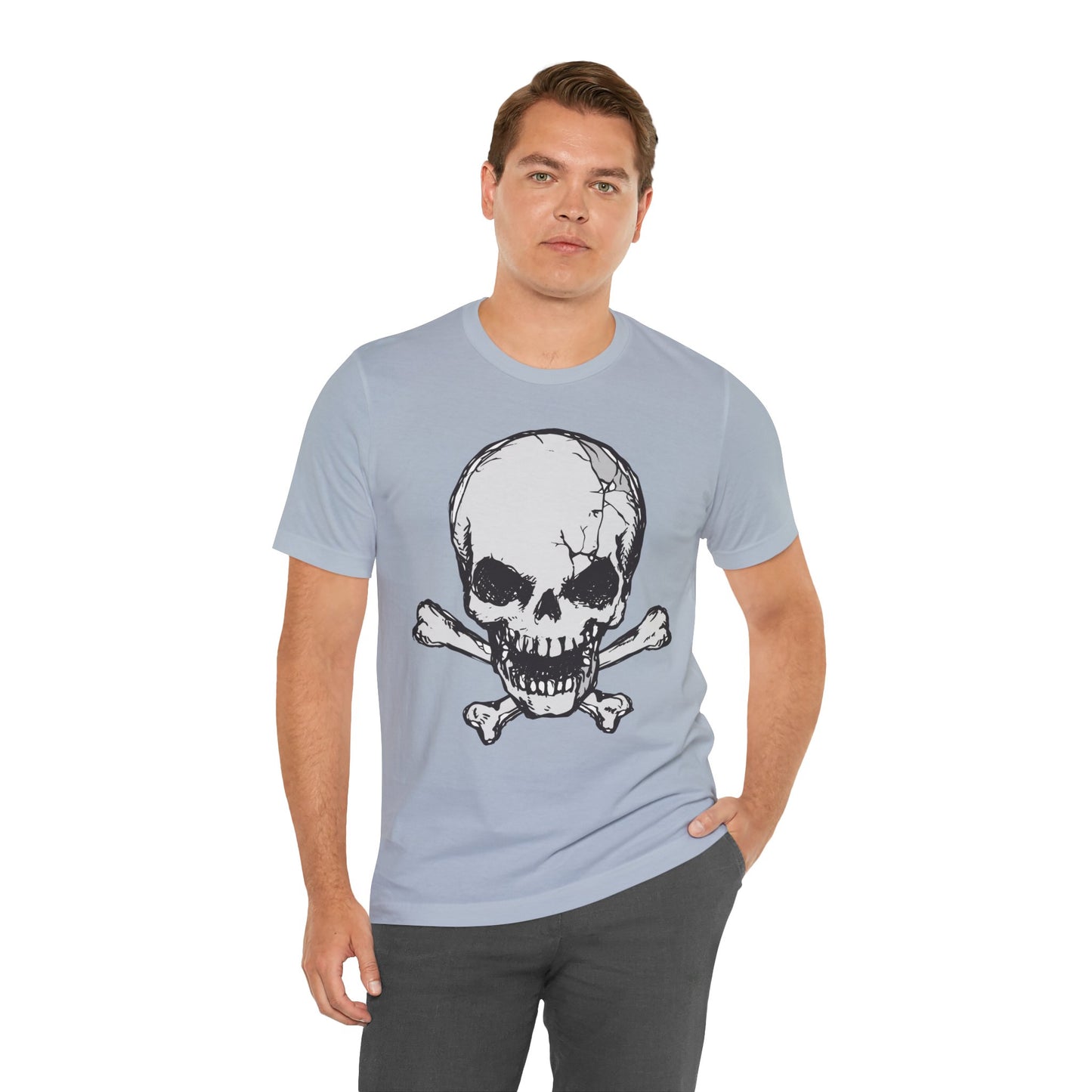 Grey Skull Graphic Design Tee, Skull Shirt, Vintage Tees, Art Design T-Shirt, Vintage Graphic Tee, Art Shirts with Skulls