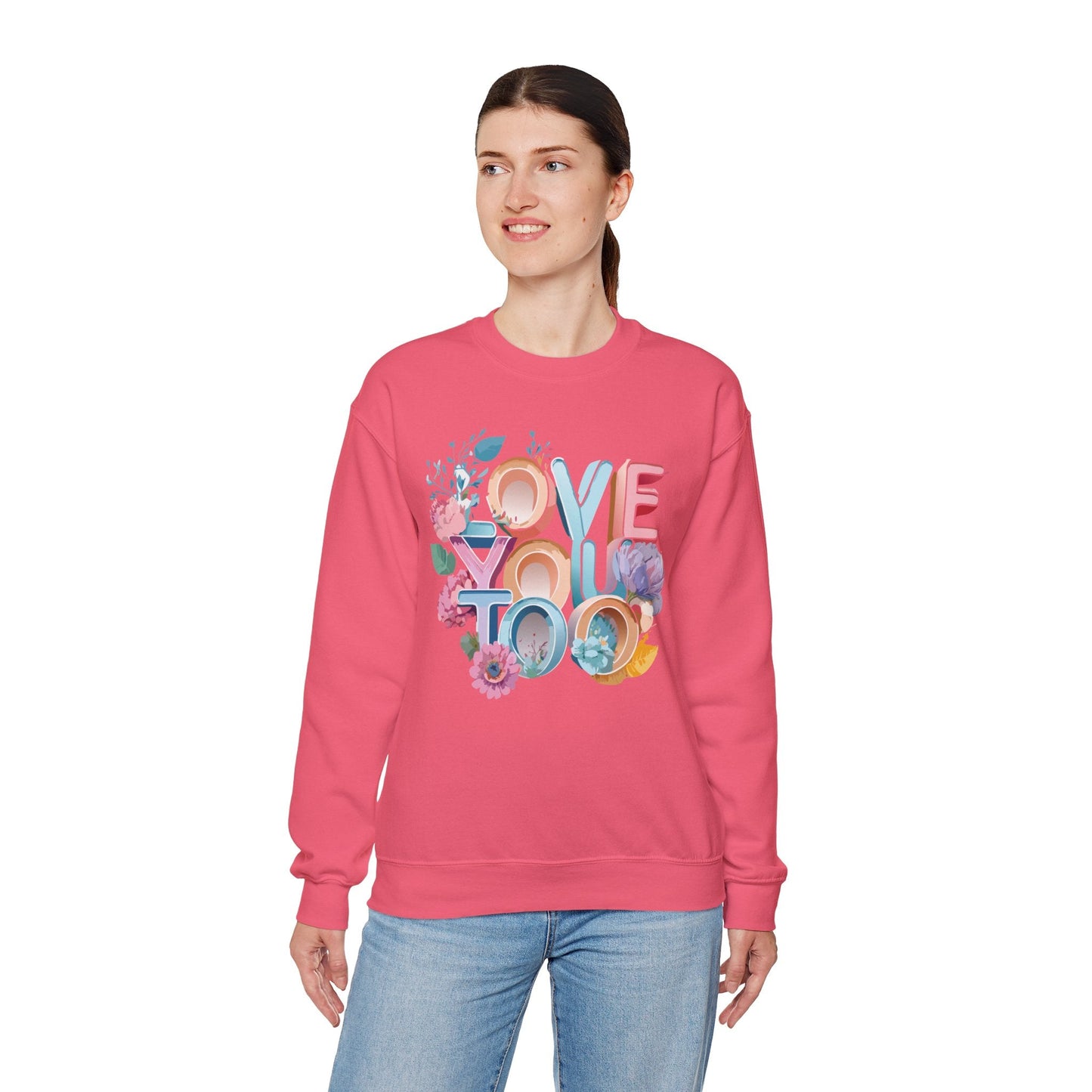 Floral Love Sweatshirt Valentines Day Unisex Crewneck Gildan 18000 Heavy Blend Warm