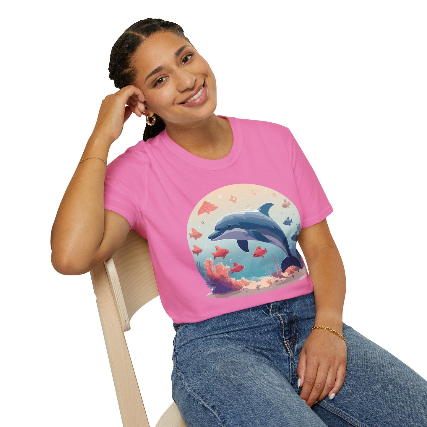 Dolphin Shirt Unisex Softstyle Tee 64000 Gildan 100 Percent Ring Spun Cotton For Everyday Comfort