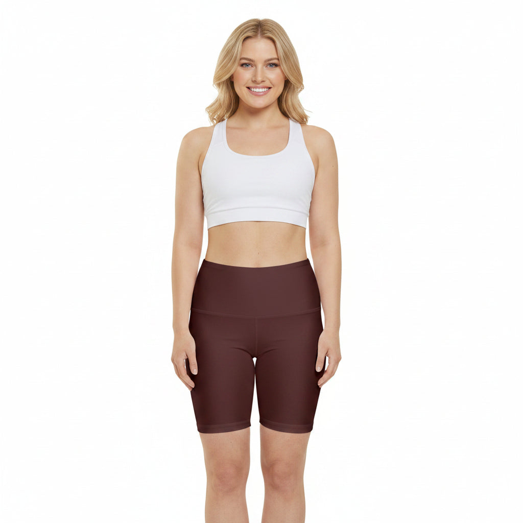Bordo Espresso Women's High-Waist Workout Shorts — Solid Burgundy Active Biker Shorts