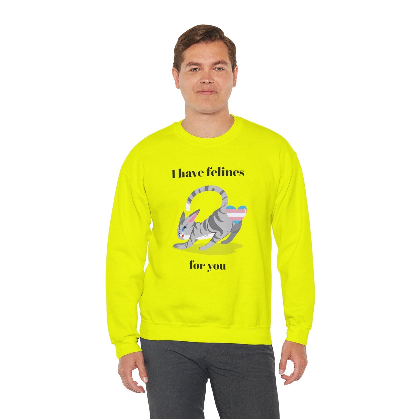 Cat Heart Sweatshirt Unisex Valentine Design 50 50 Cotton Poly Gildan 18000 Crewneck