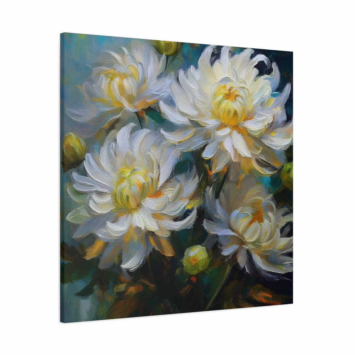 Chrysanthemums Print Canvas, Floral Oil Paint Print 20x20, 24x24, 30x30, 32x32, 36x36 Art Design Pine-Wood Inner Frame MC-159