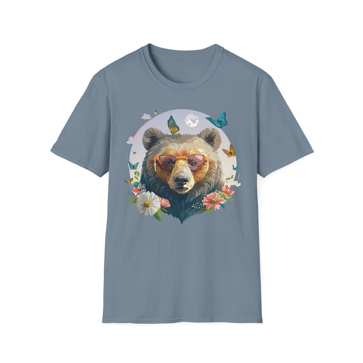 Bear with Sunglasses T-Shirt | Butterfly Floral Graphic