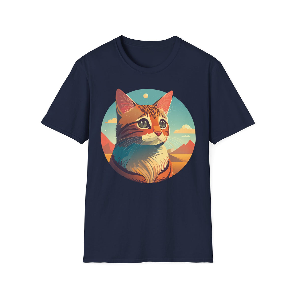 Retro Sunset Cat T-Shirt | Scenic Cat Portrait Tee