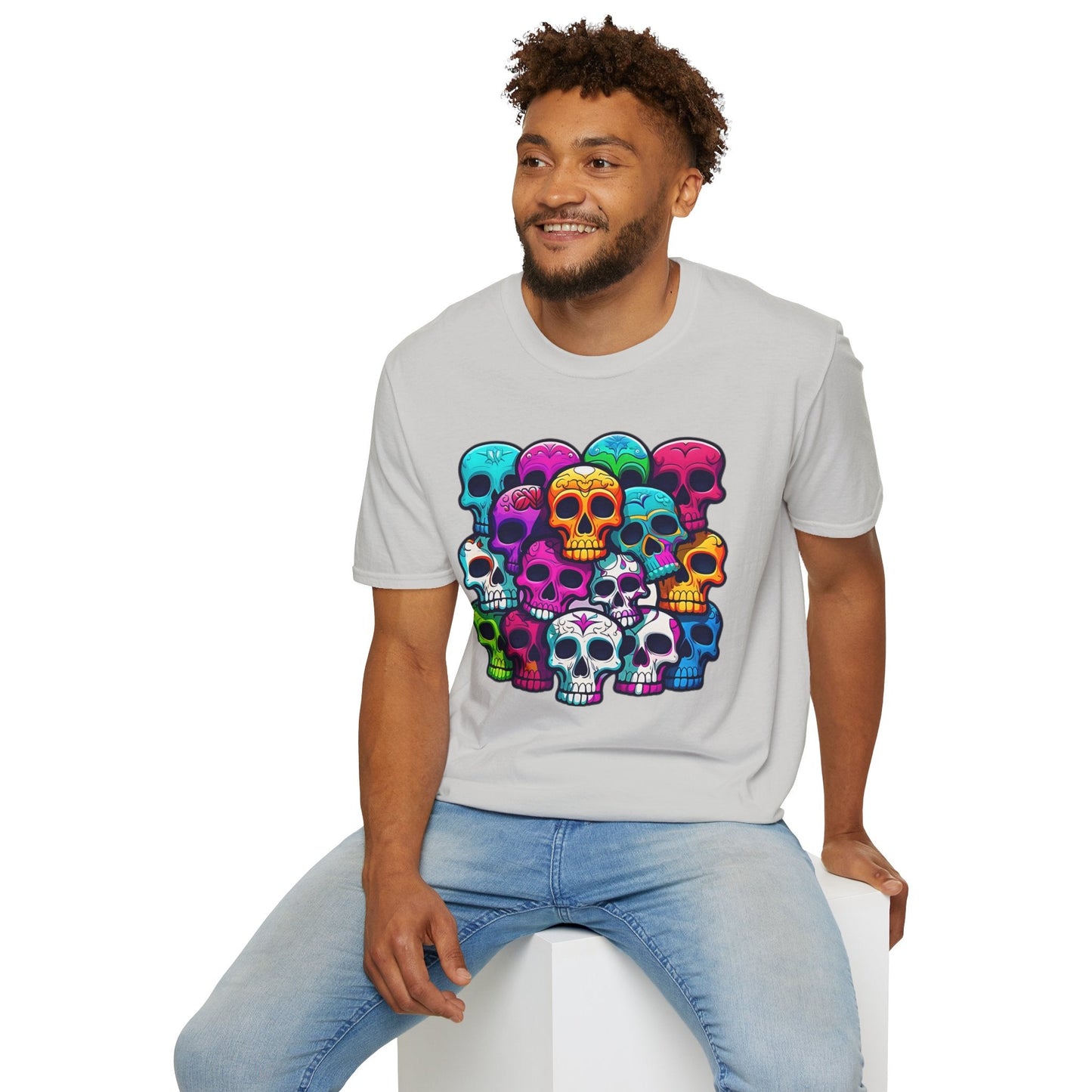 Unisex Skull Tee Shirt With Skeleton Design Gildan Softstyle 64000 100 Percent Ring Spun Cotton