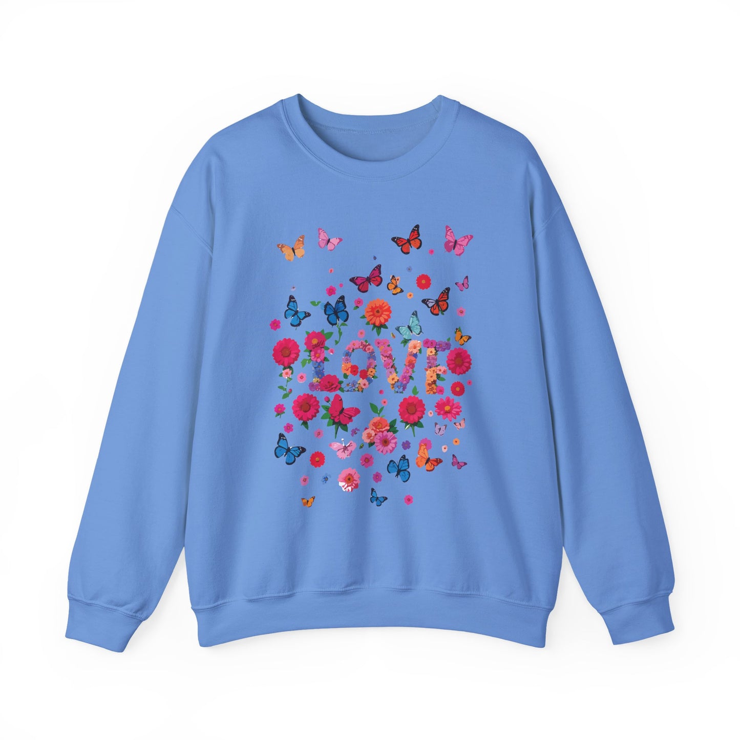 Unisex Floral Love Sweatshirt, Love Floral Sweatshirt, Floral Butterfly Sweatshirt, 50/50 Cotton-Poly Valentine's Day Sweatshirt 07