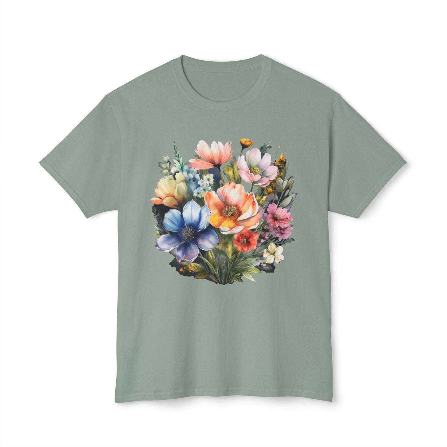 Unisex Floral Art T Shirt With Vintage Flowers Print On 100 Percent Cotton Tee For Everyday Wear