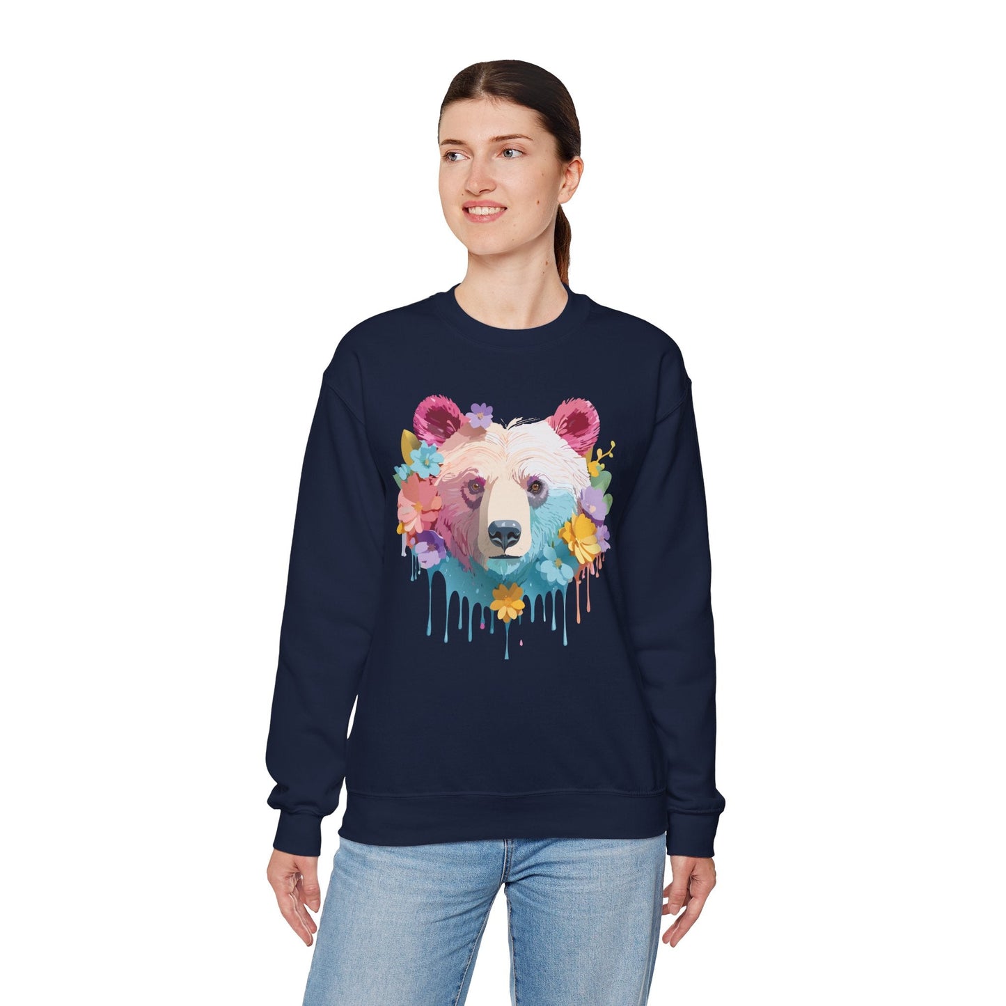 Unisex Floral Bear Sweatshirt Gildan 18000 Art Design Animals