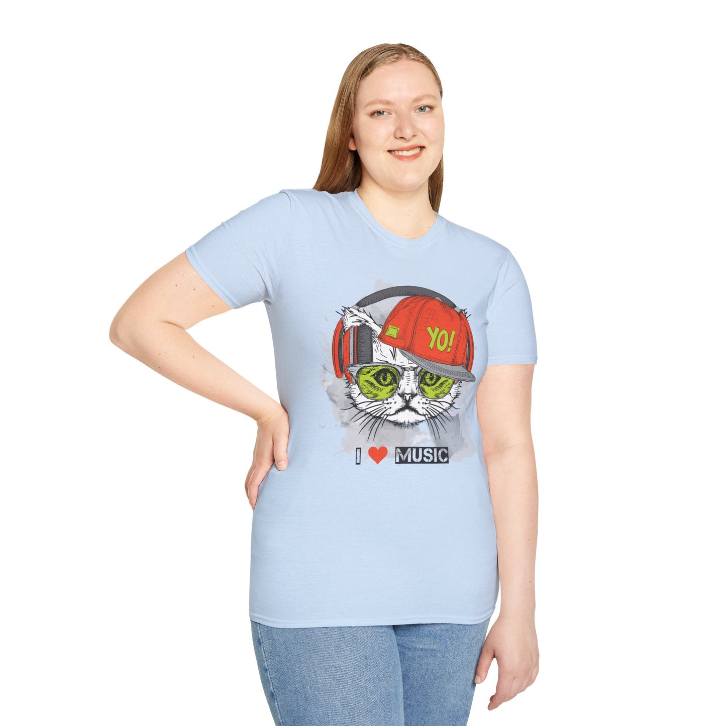 I Love Music Animals Shirt With Headphones Unisex Softstyle Tee Gildan 64000 Cotton Comfort