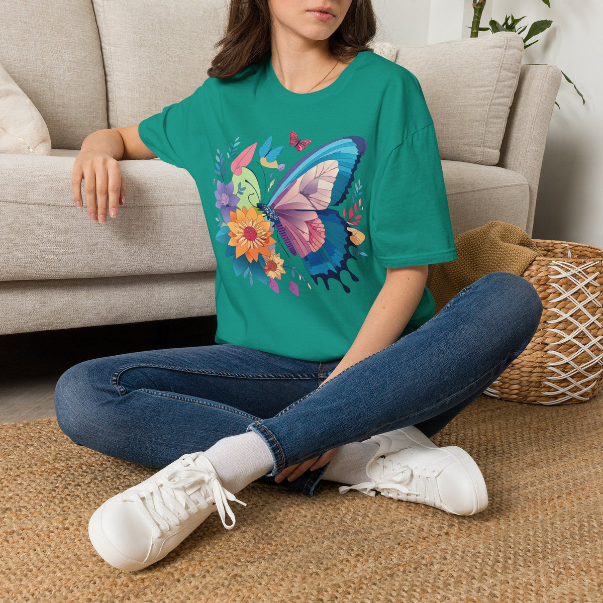Watercolor Butterfly Floral Graphic Design Unisex 100 Cotton Gildan T-Shirt