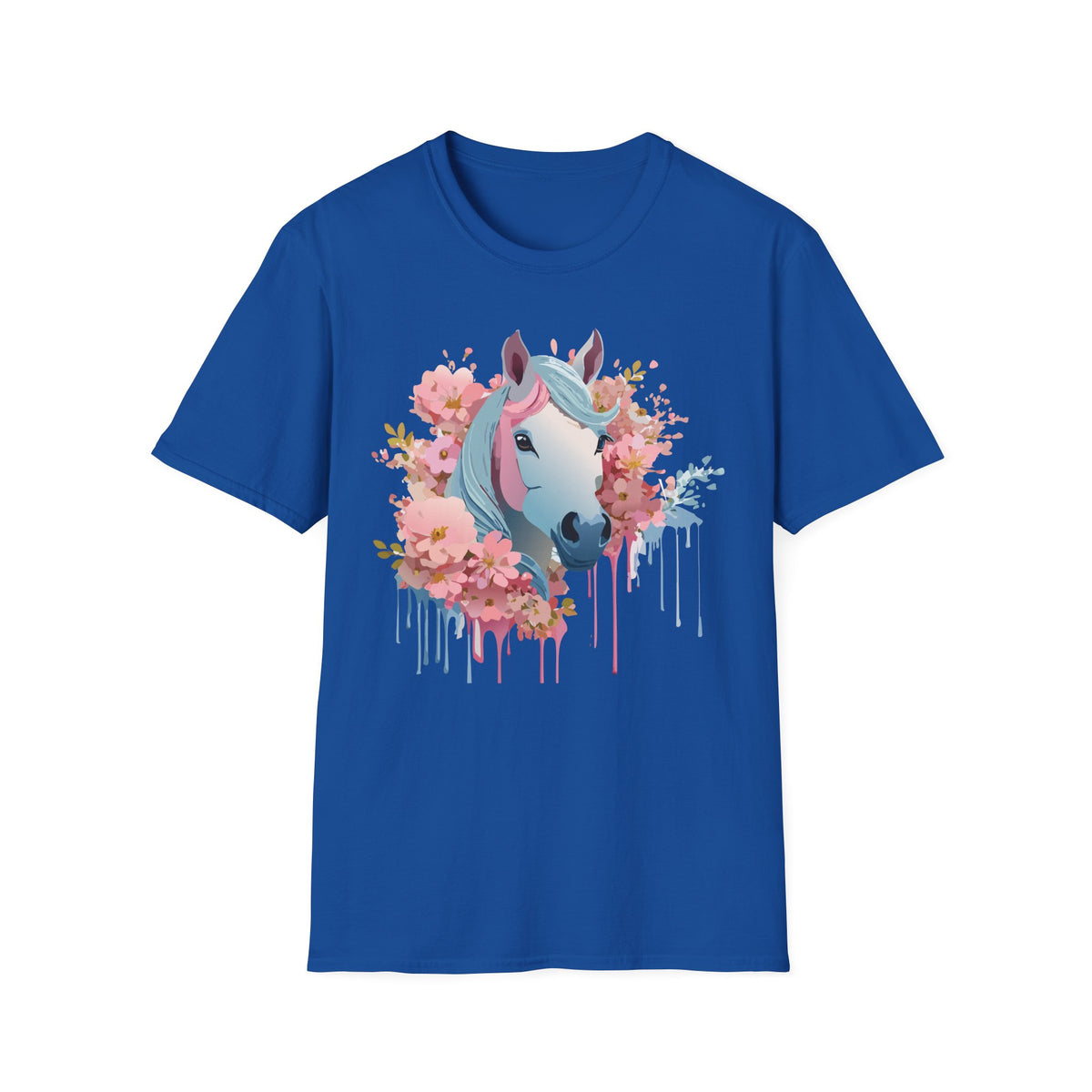 Pastel Floral Unicorn T-Shirt | Horse Portrait, Pink Blue Mane