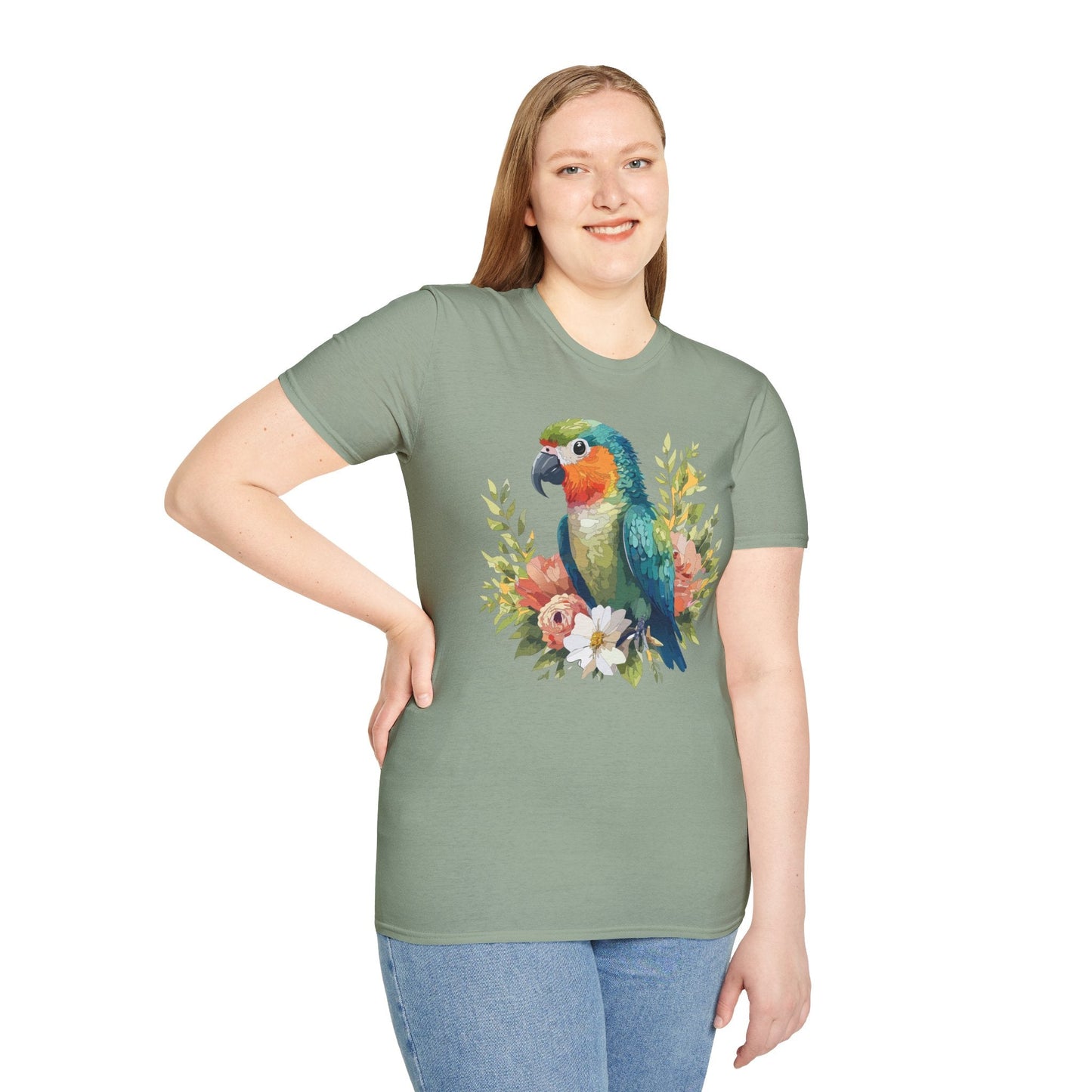 Floral Bird T Shirt Unisex Softstyle Gildan 64000 Cotton Tee for Everyday Comfort