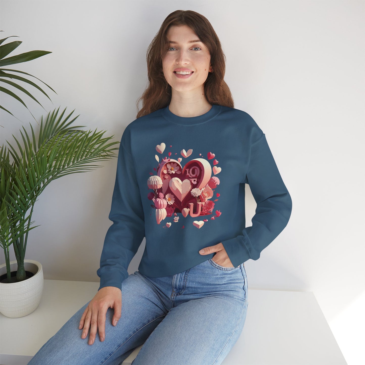 Unisex Floral Big Heart Sweatshirt, Love Floral Sweatshirt, Floral Heart Sweatshirt, 50/50 Cotton-Poly Valentine's Day Sweatshirt 09