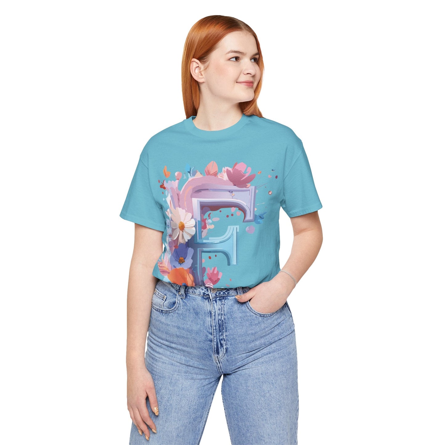 Letter F Graphic Tee Unisex Vintage Style Featuring Artwork Short Sleeve