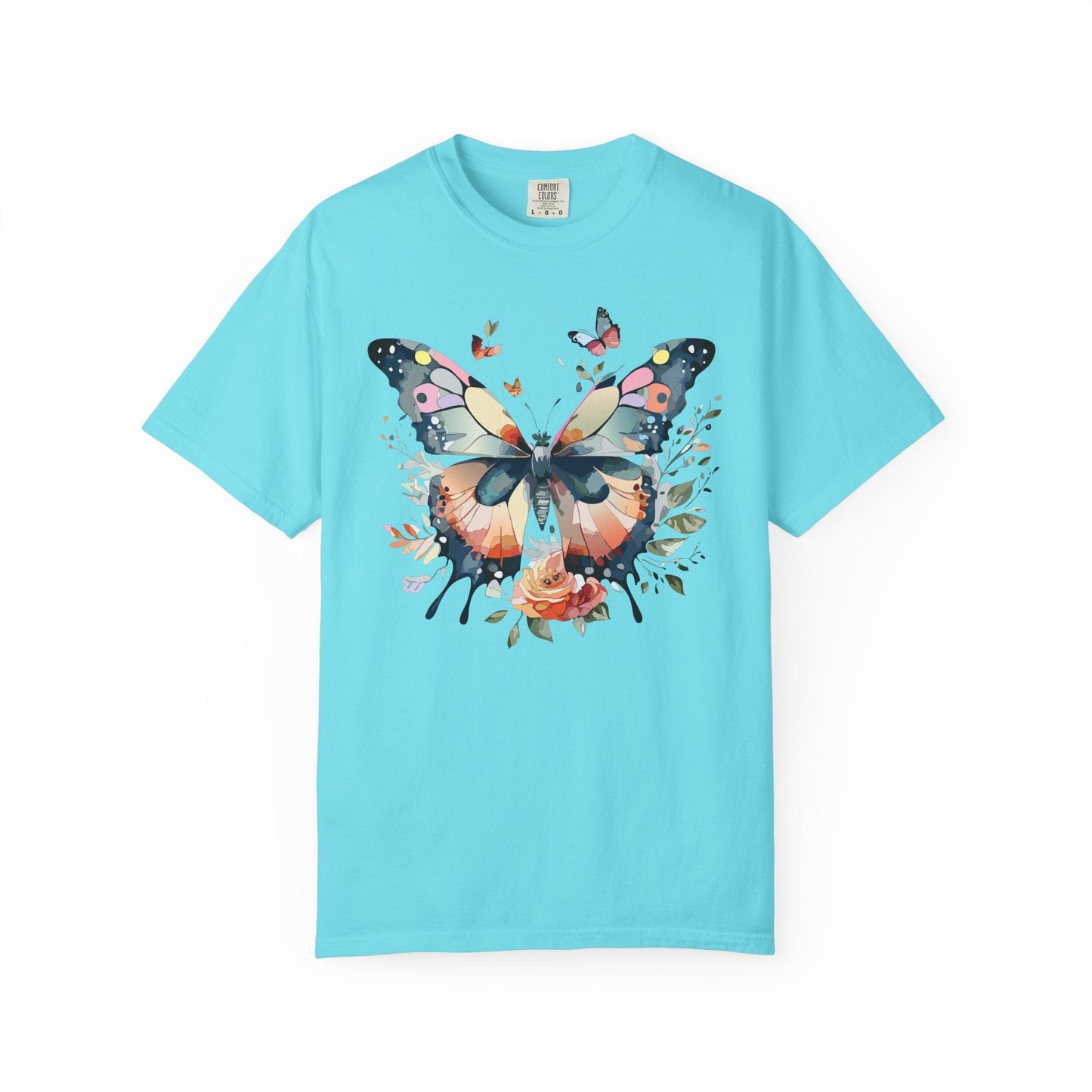 Butterfly Floral Print T-Shirt Botanical Design Unisex Heavy Cotton Tee b3