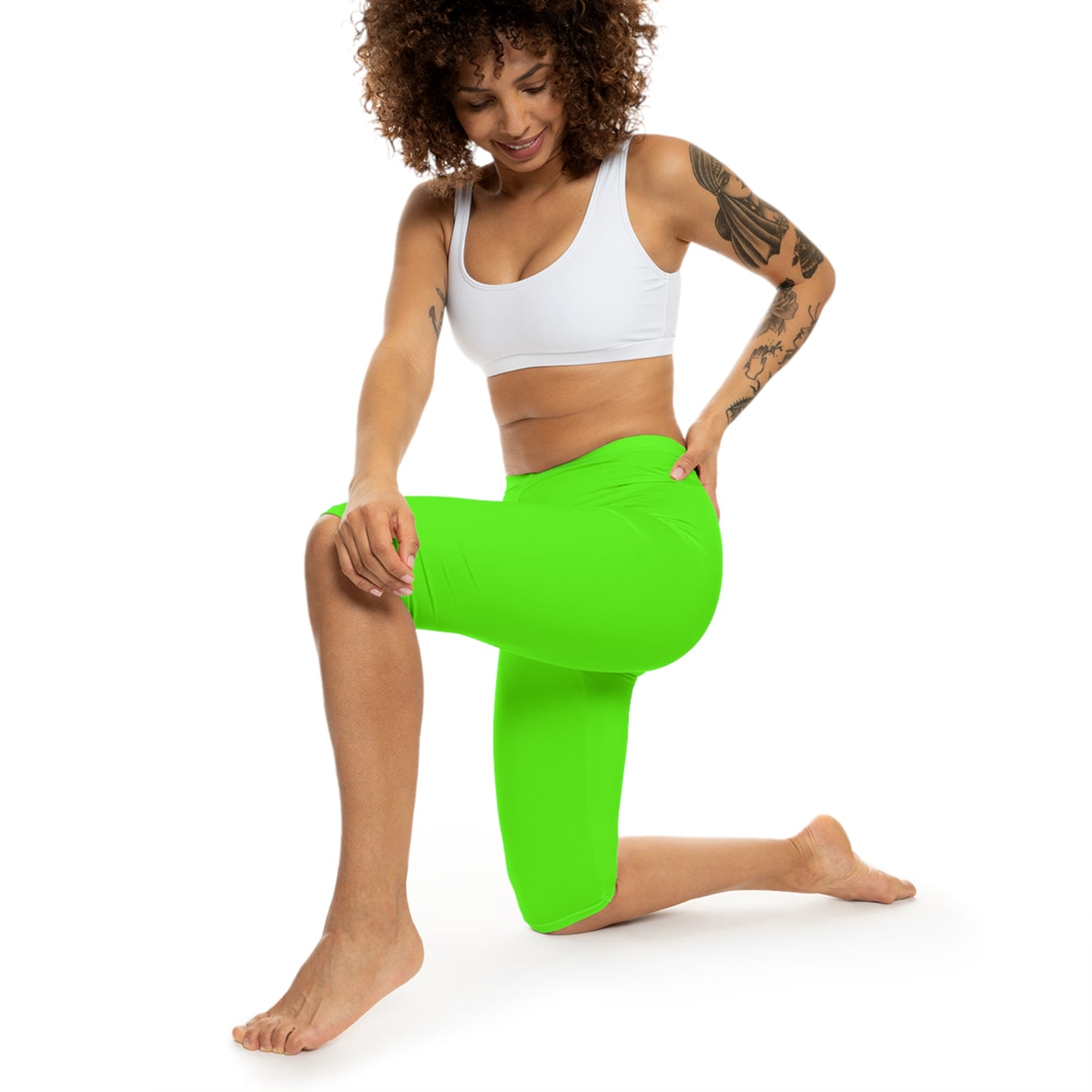 Neon Grass Color Women's Brushed Suede Poly Span Casual Capri Leggings XS-2XL