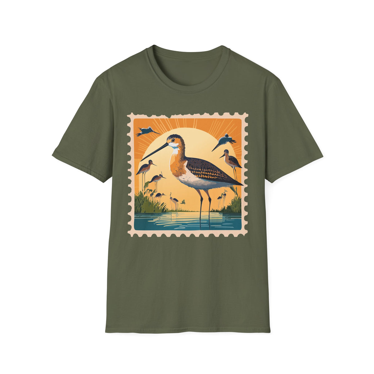 Shorebird Sunset Illustration T-Shirt | Coastal Bird Graphic Tee Unisex 100 Cotton Gildan T-Shirt