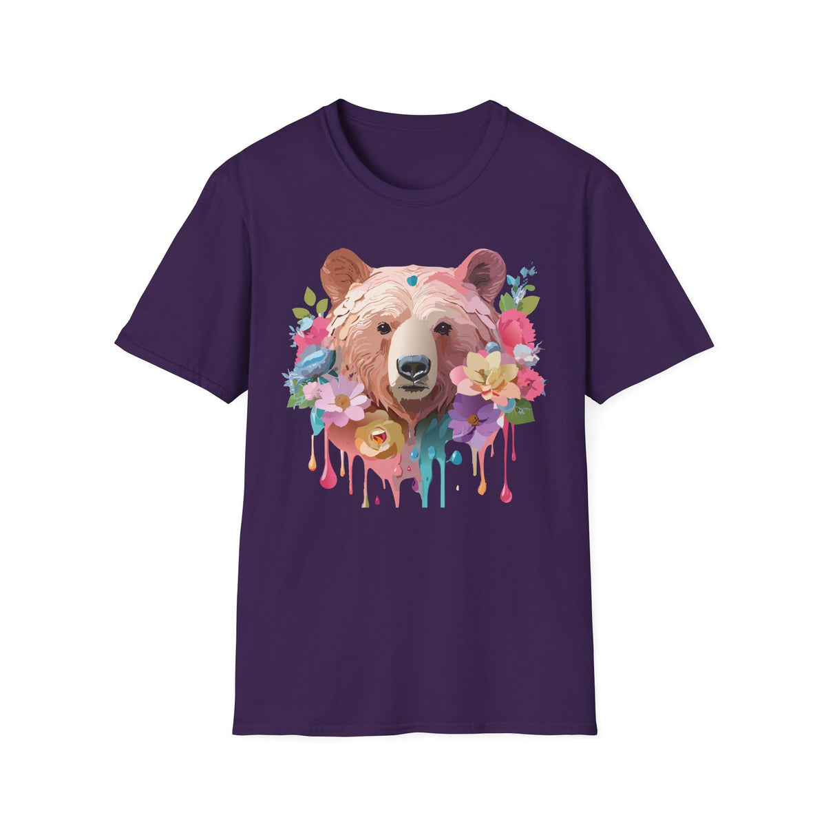 Floral Bear Portrait T-Shirt | Watercolor Flower Bear Tee