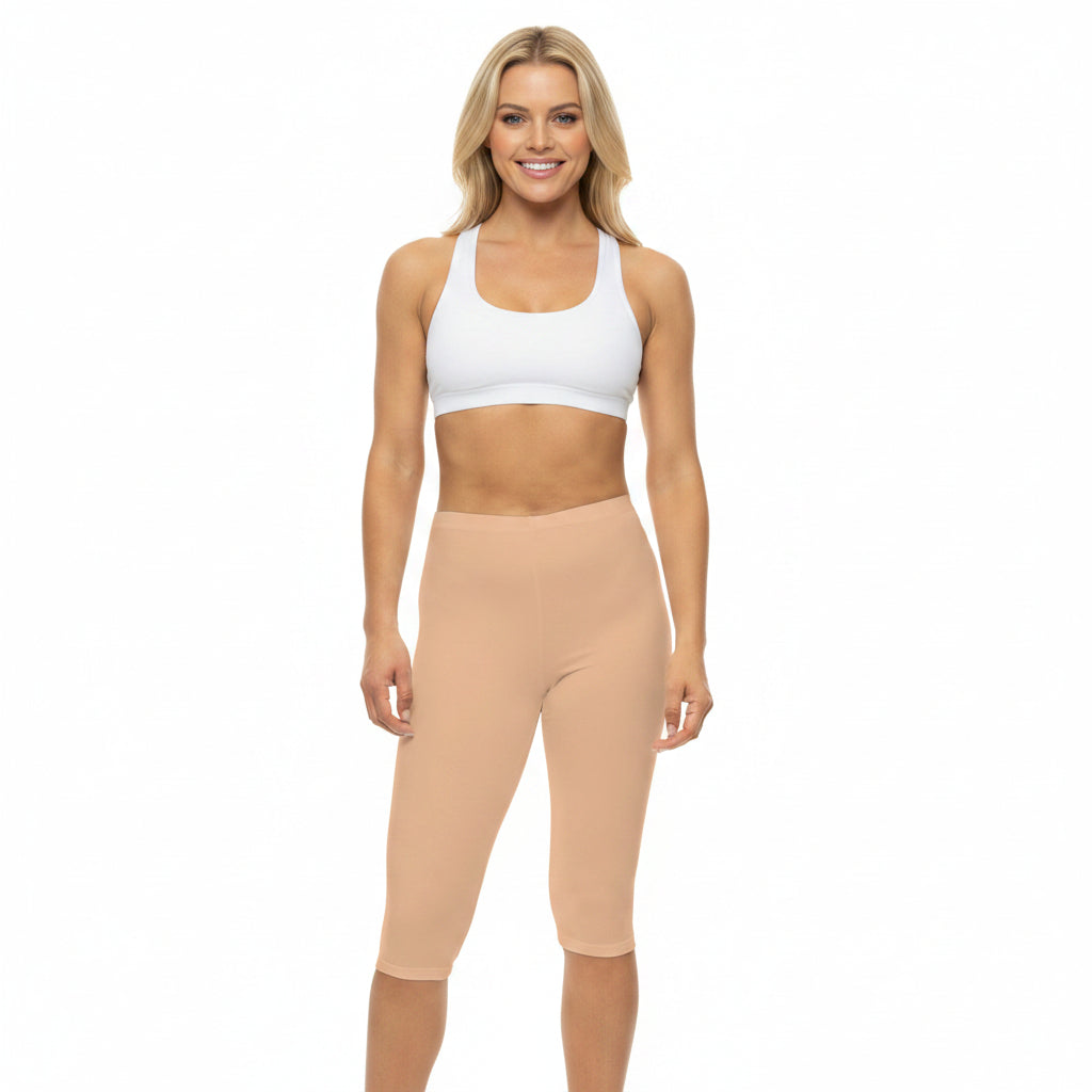Peach Glow Color Women's Brushed Suede Poly Span Casual Capri Leggings XS-2XL