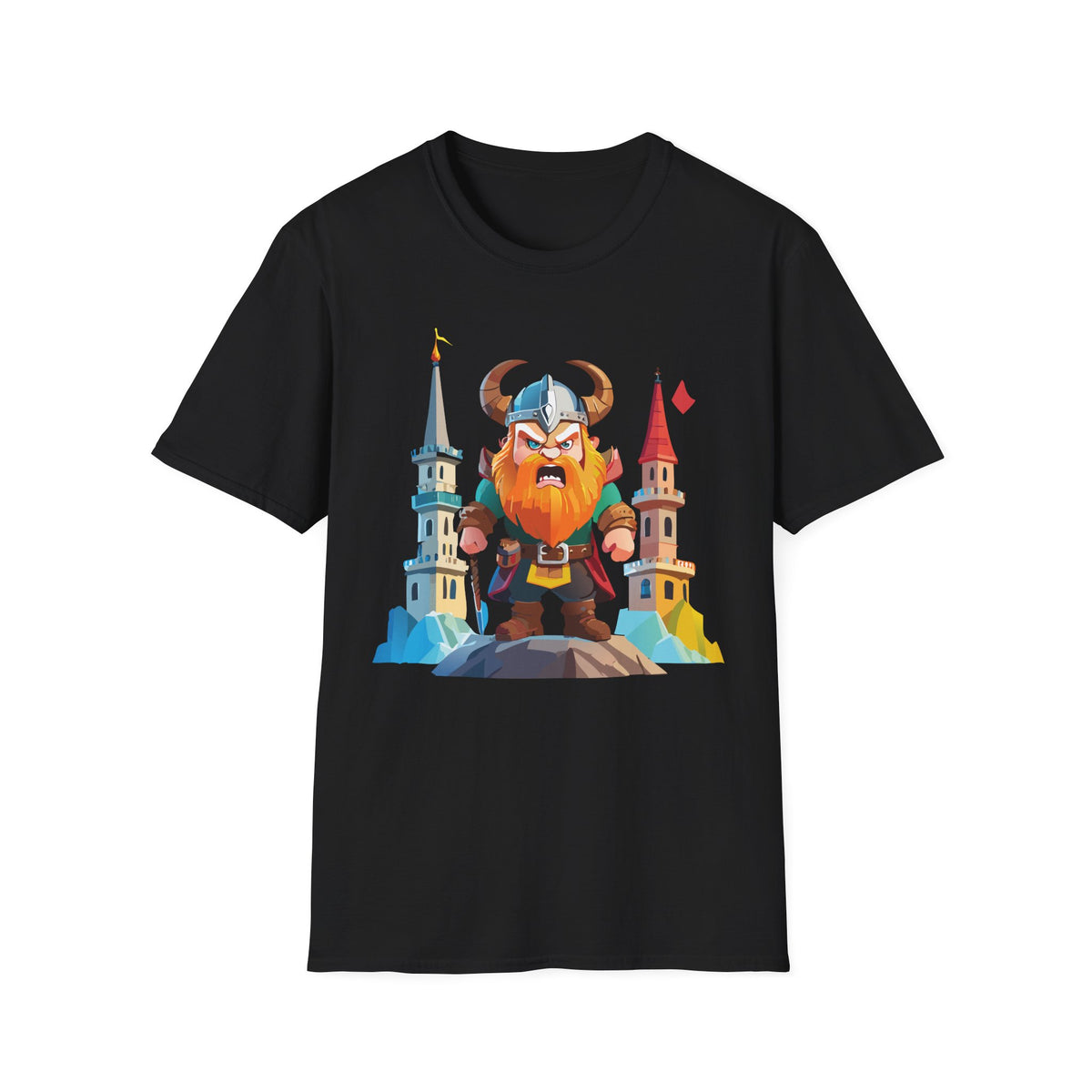 Fierce Viking Warrior T-Shirt | Cartoon Norse Helmet Illustration