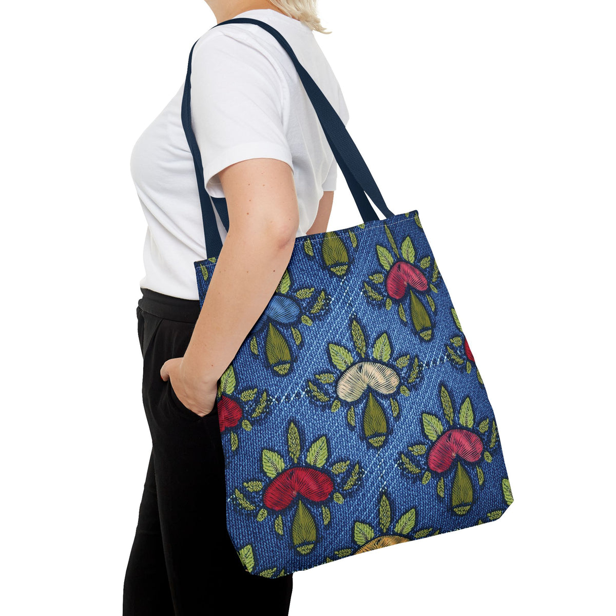 Denim Fabric Imitation Print Unisex Canvas Bag Poly Spun 3 Sizes Tote Bag 159-10