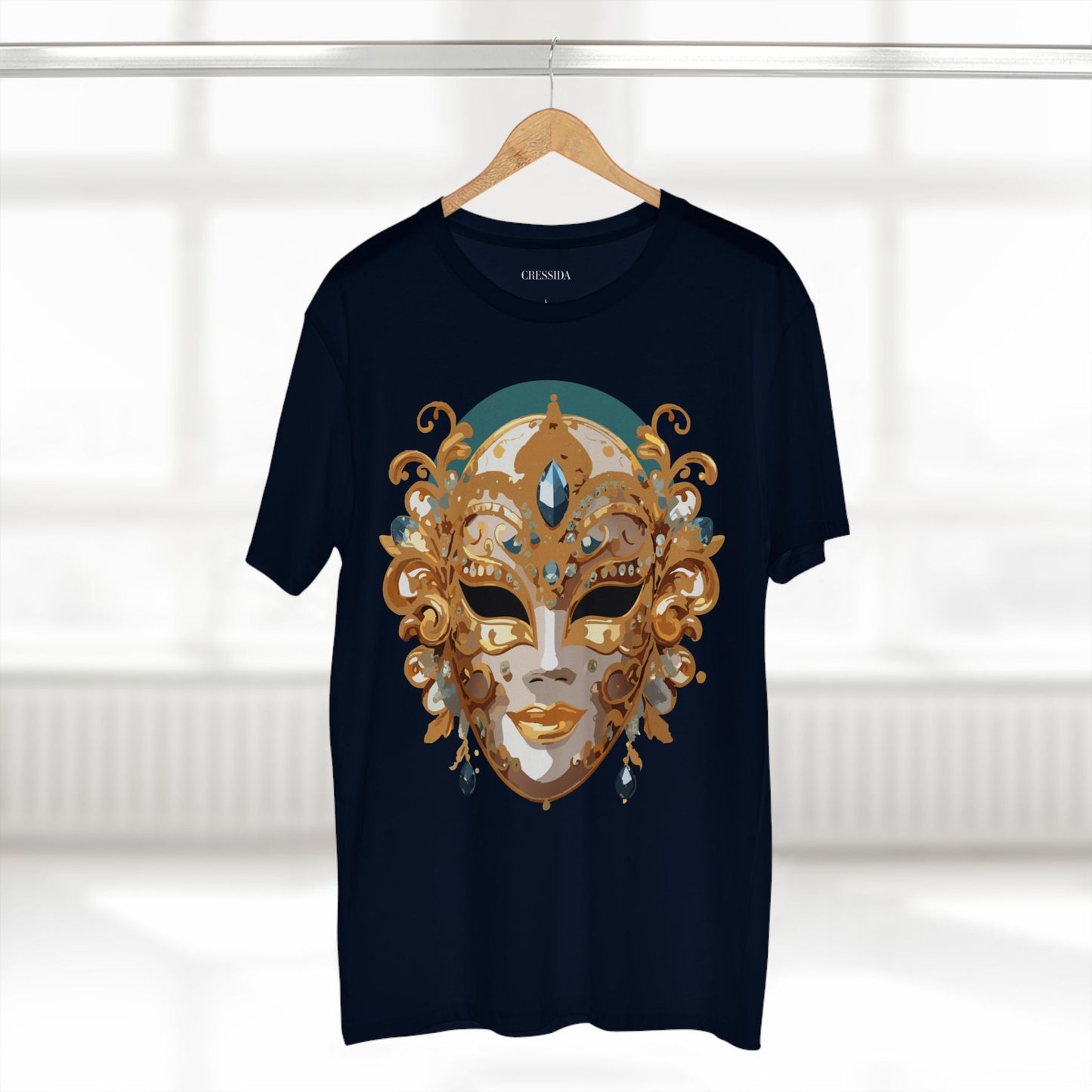 Carnival Mask Graphic T-Shirt Unisex 100 Cotton With Antique Gold Art Design Tee 3