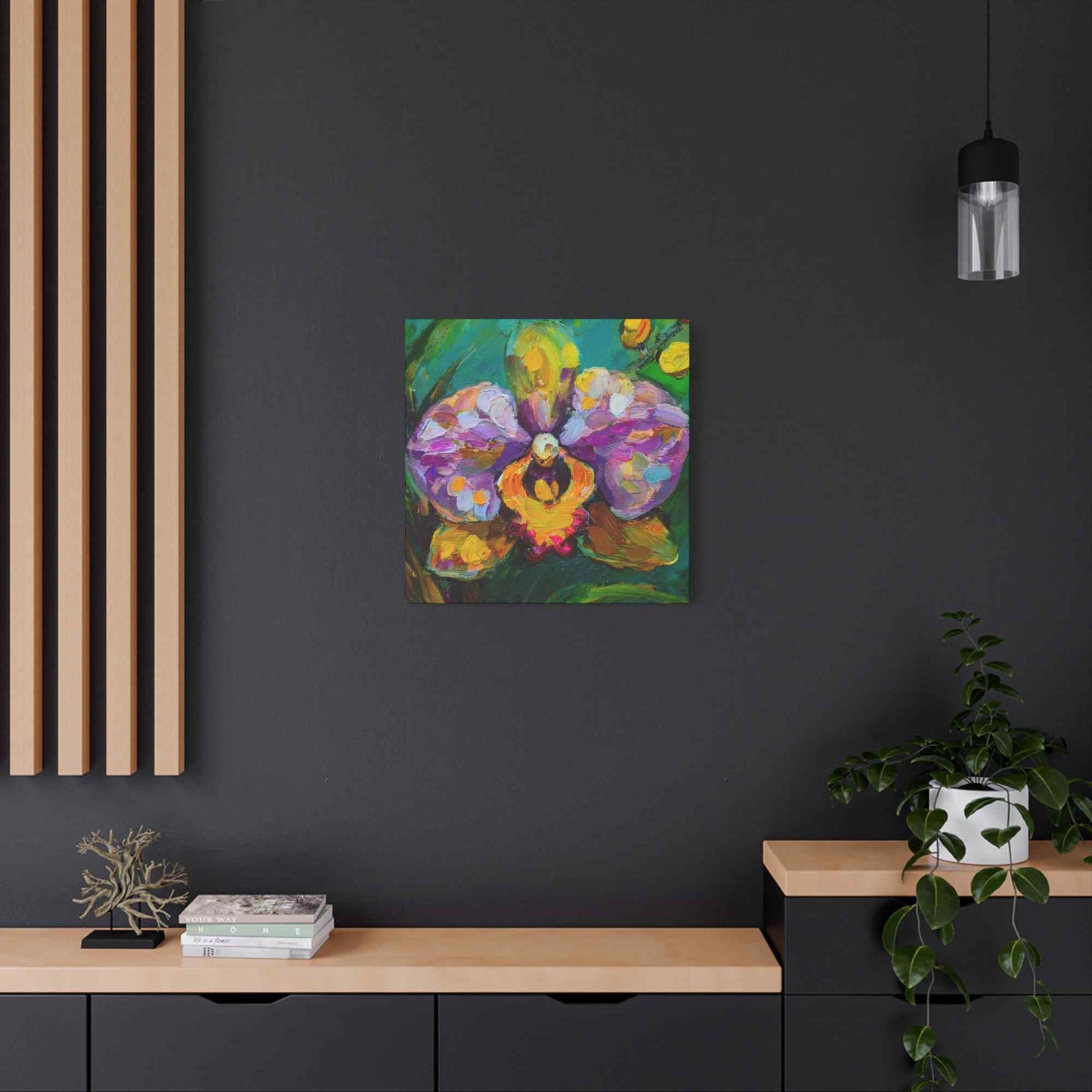 Purple Orchid Print Canvas, Floral Oil Paint Print 20x20, 24x24, 30x30, 32x32, 36x36 Art Design Pine-Wood Inner Frame MC-131